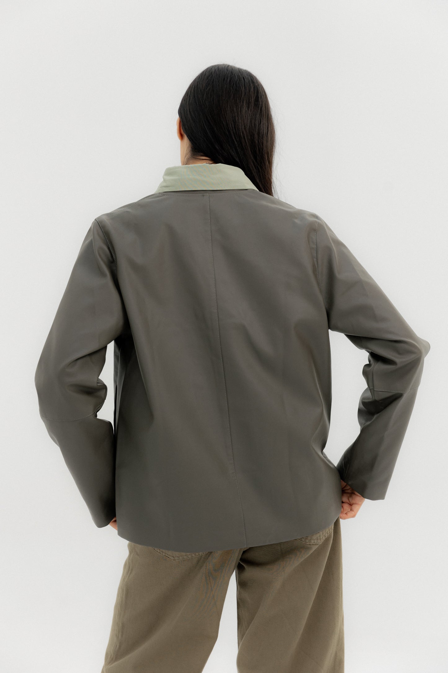 Leather Jacket Grey - AB ESSENTIALS