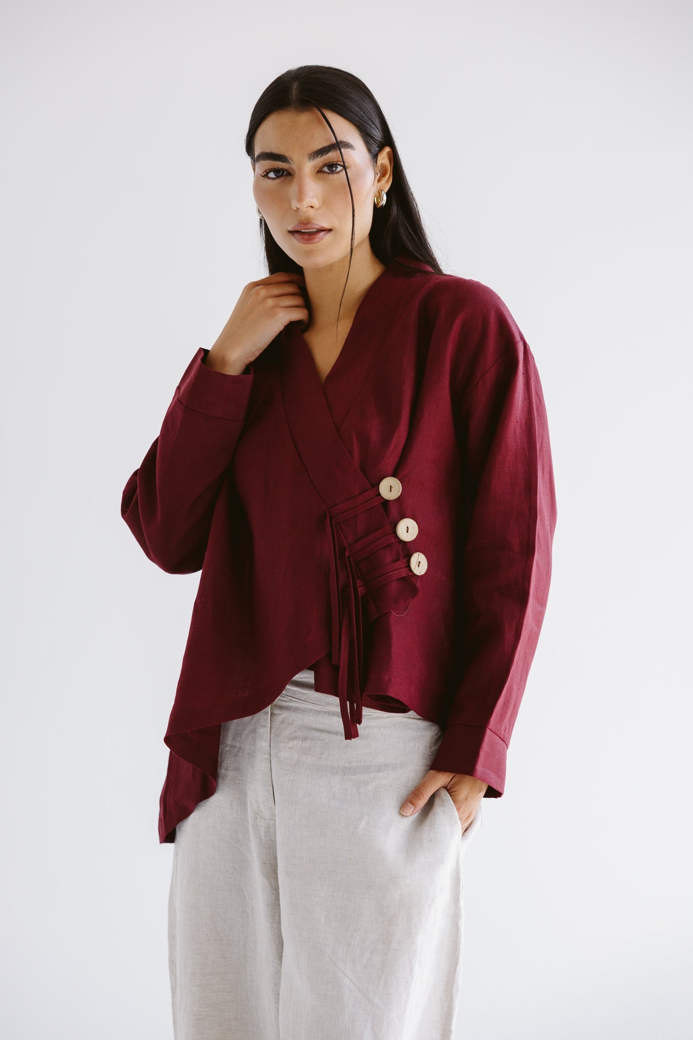 Linen Air Top Burgundy - AB ESSENTIALS