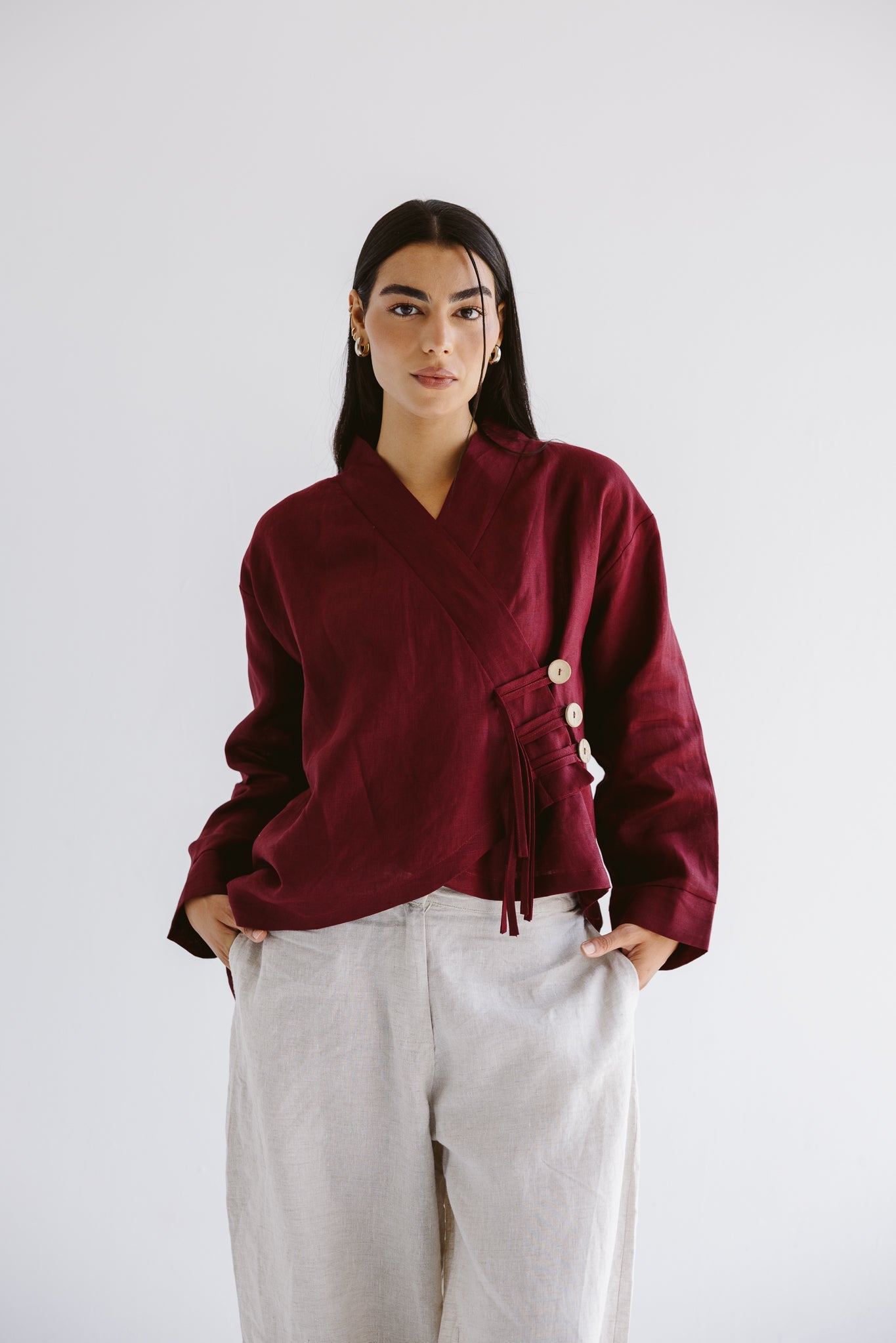 Linen Air Top Burgundy - AB ESSENTIALS