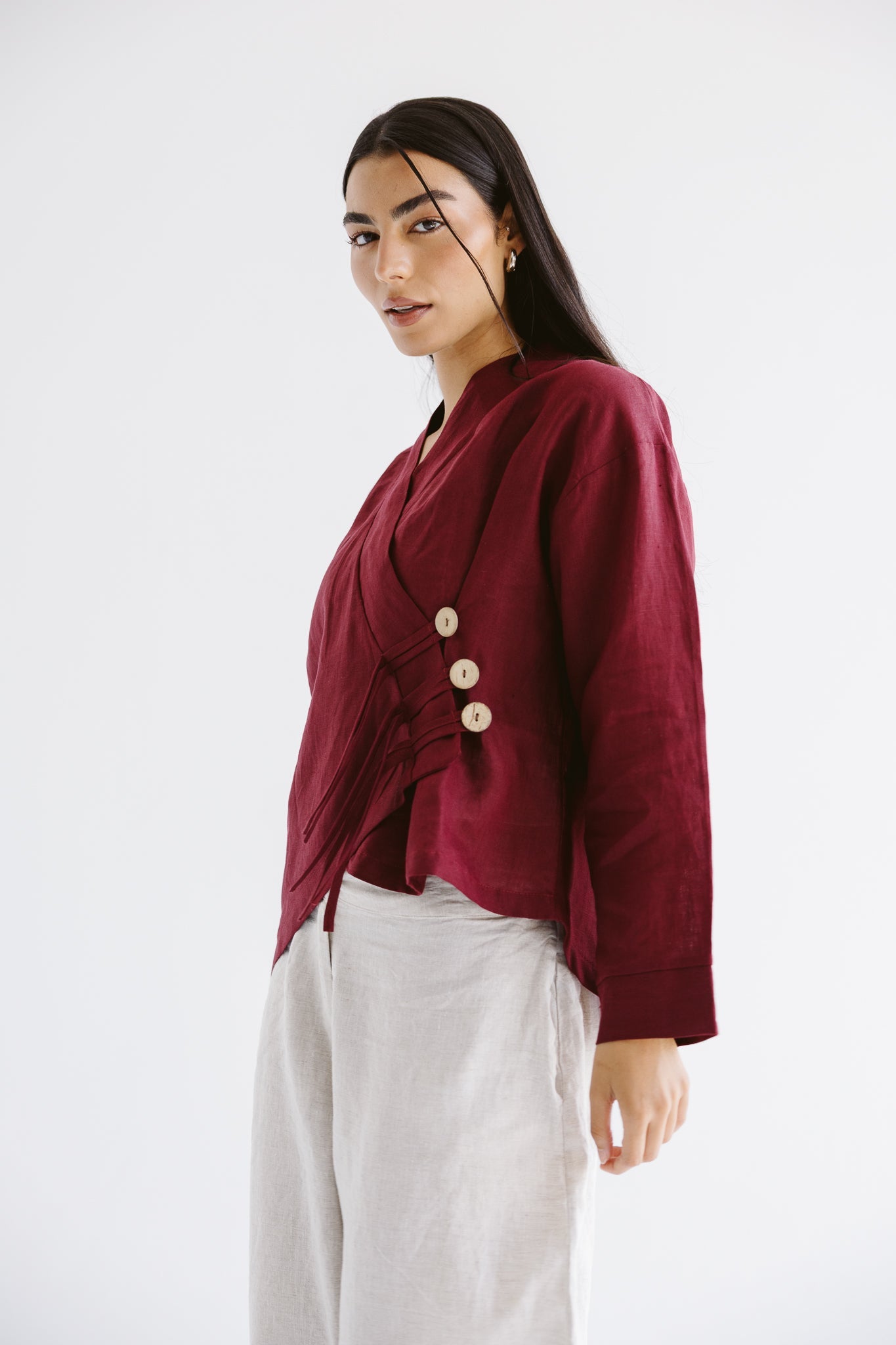 Linen Air Top Burgundy - AB ESSENTIALS