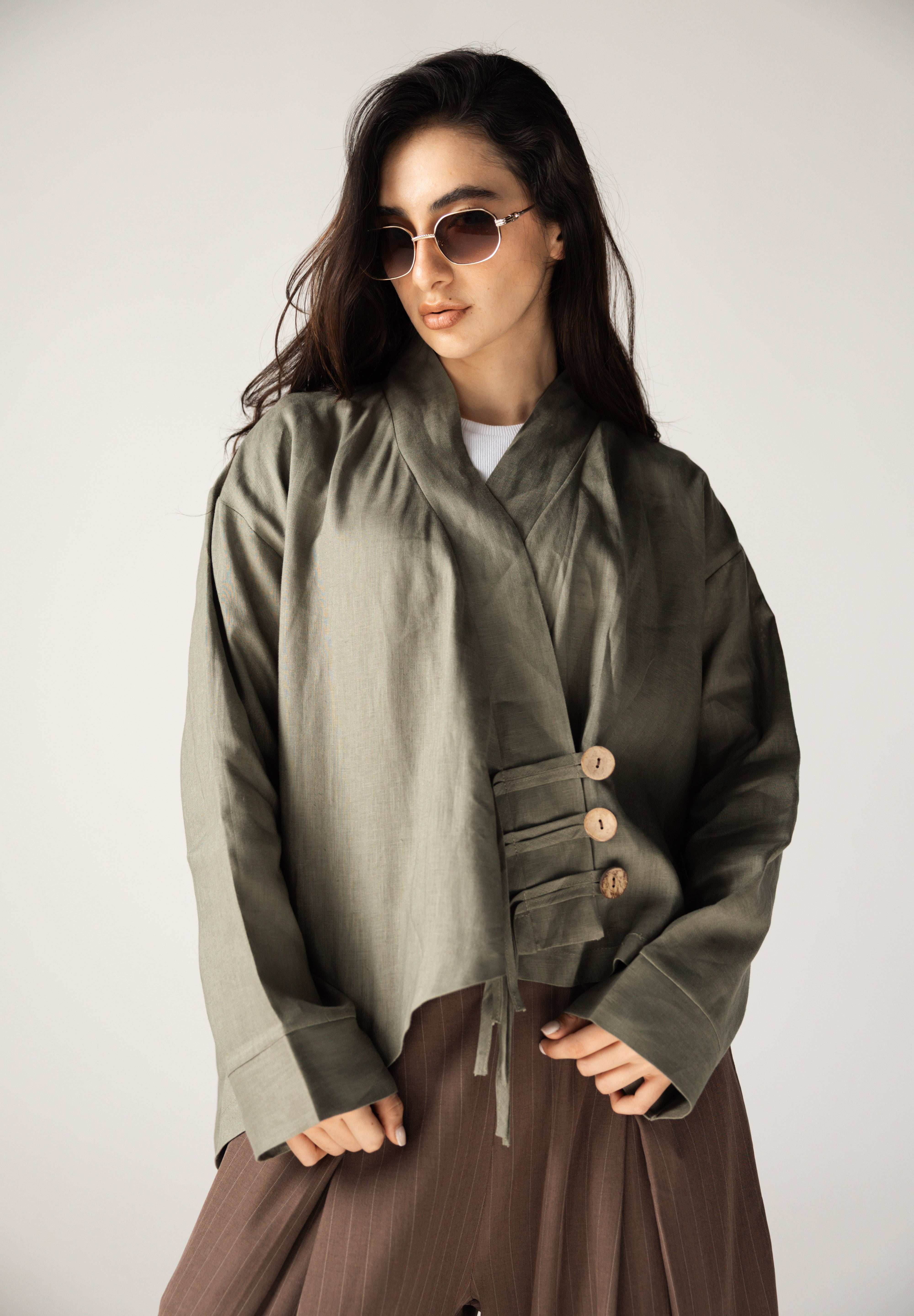Linen Air Top Olive - AB ESSENTIALS