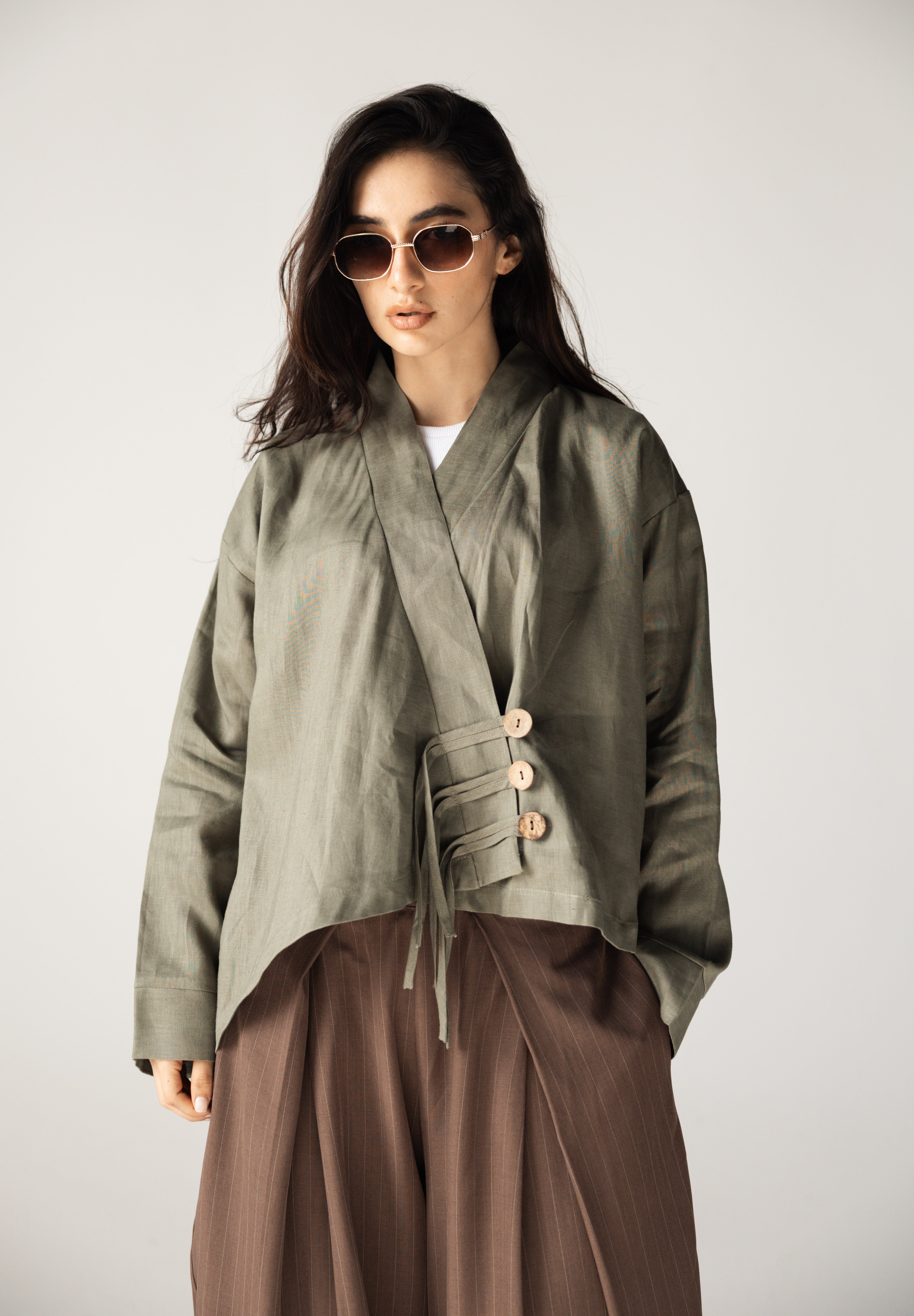 Linen Air Top Olive - AB ESSENTIALS