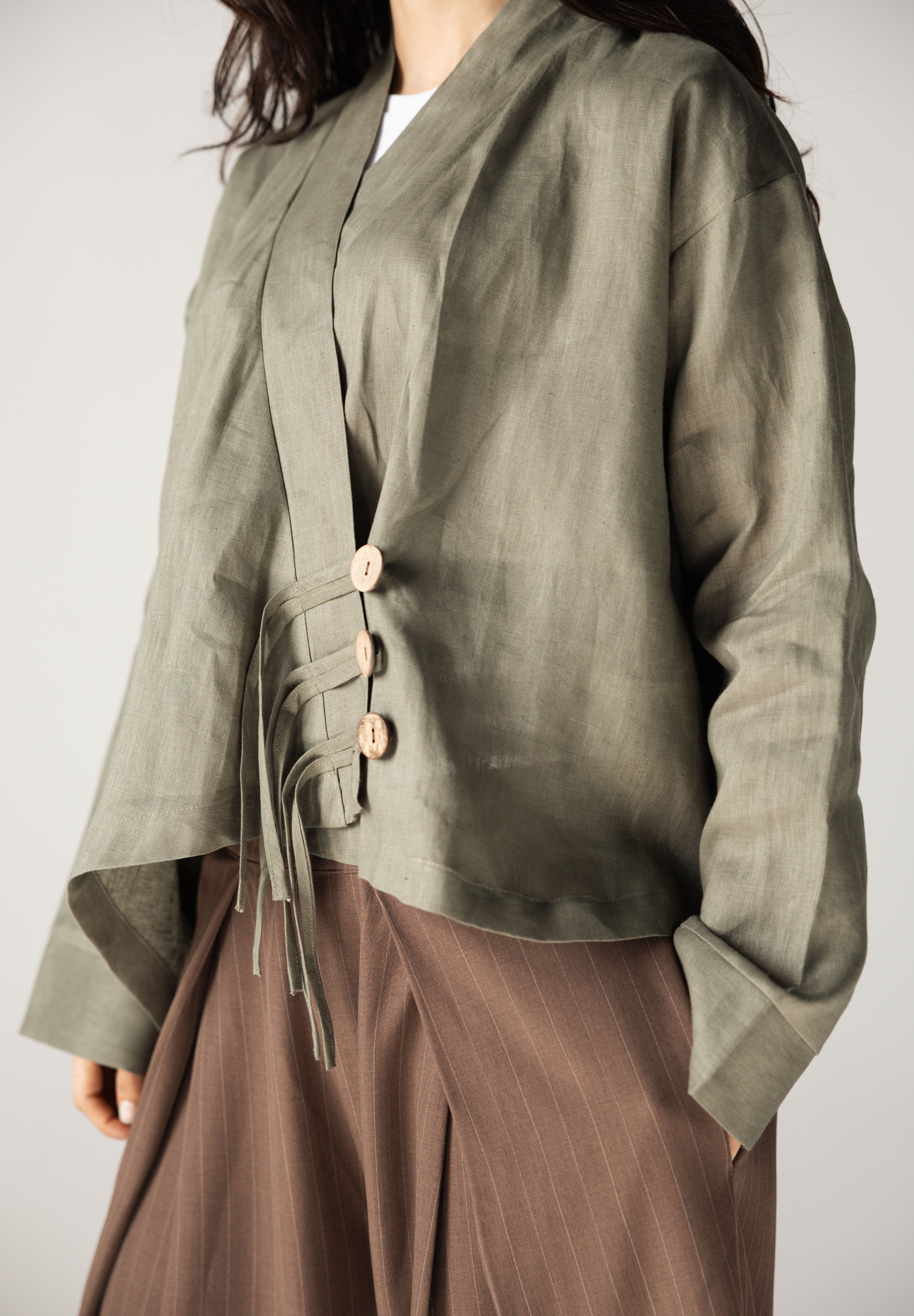 Linen Air Top Olive - AB ESSENTIALS