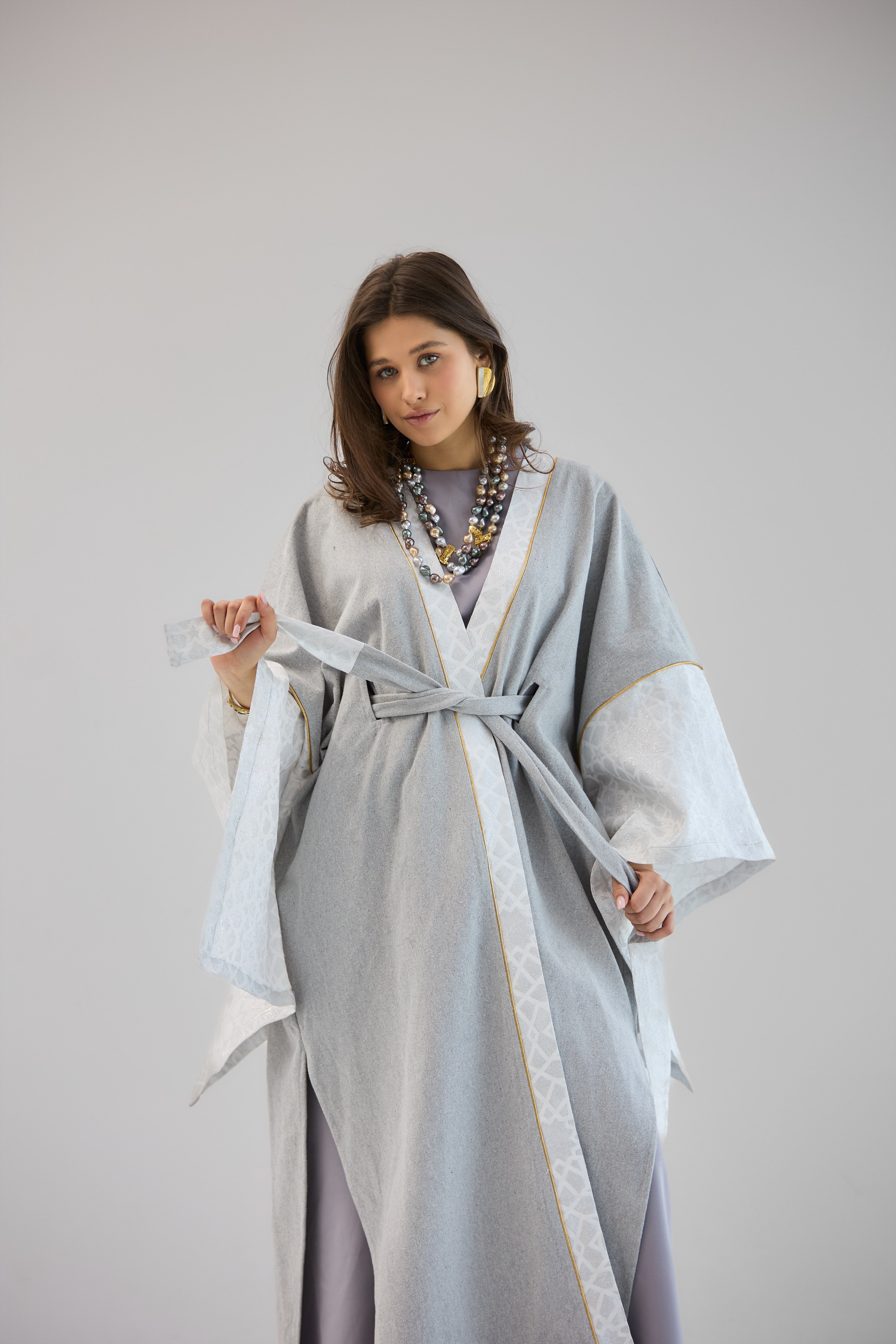 Mashrabeya Silver Kaftan - AB ESSENTIALS