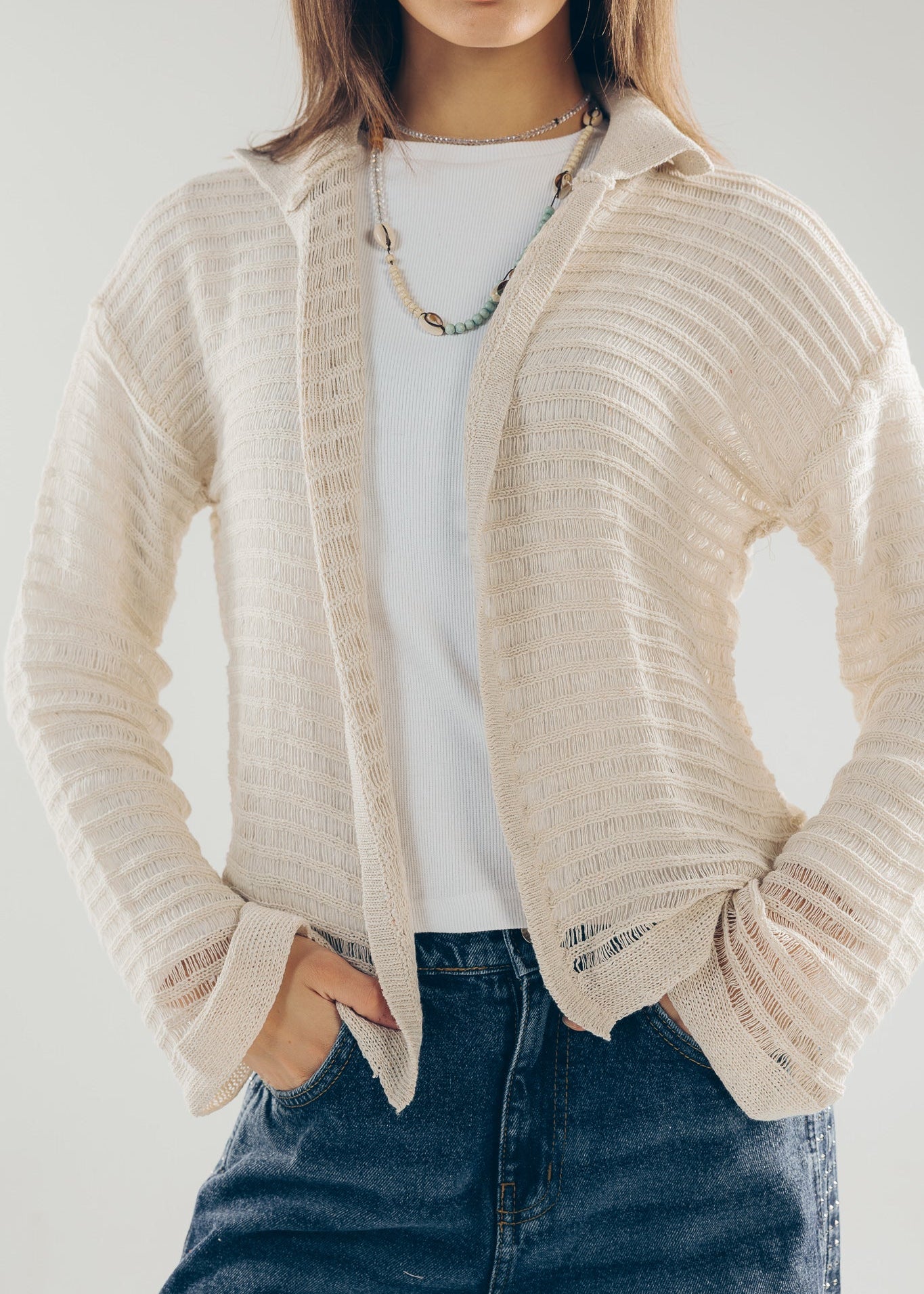 Mesh Cardigan Off White - AB ESSENTIALS