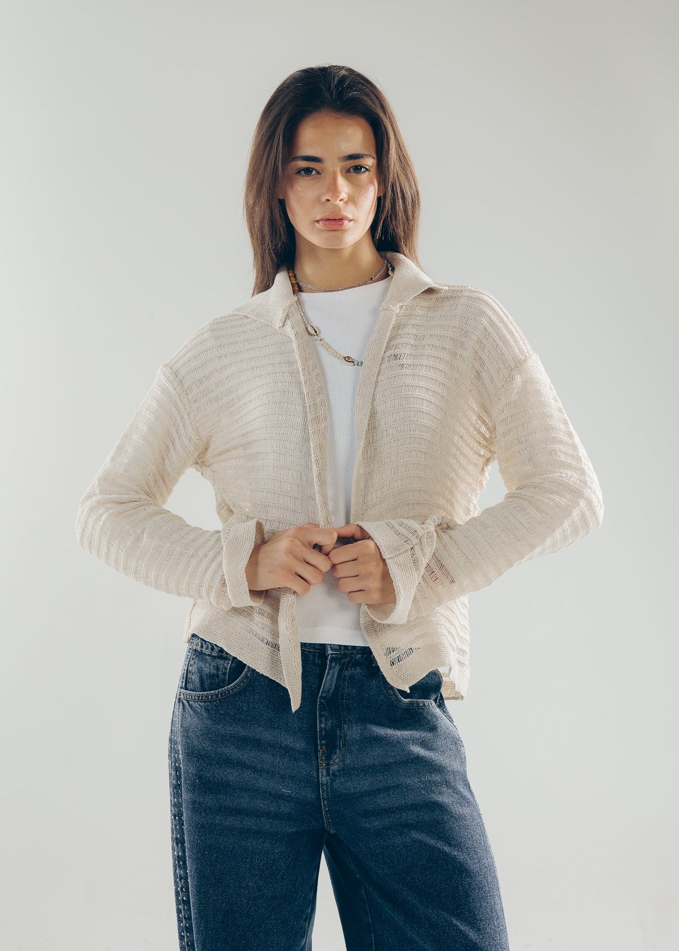 Mesh Cardigan Off White - AB ESSENTIALS