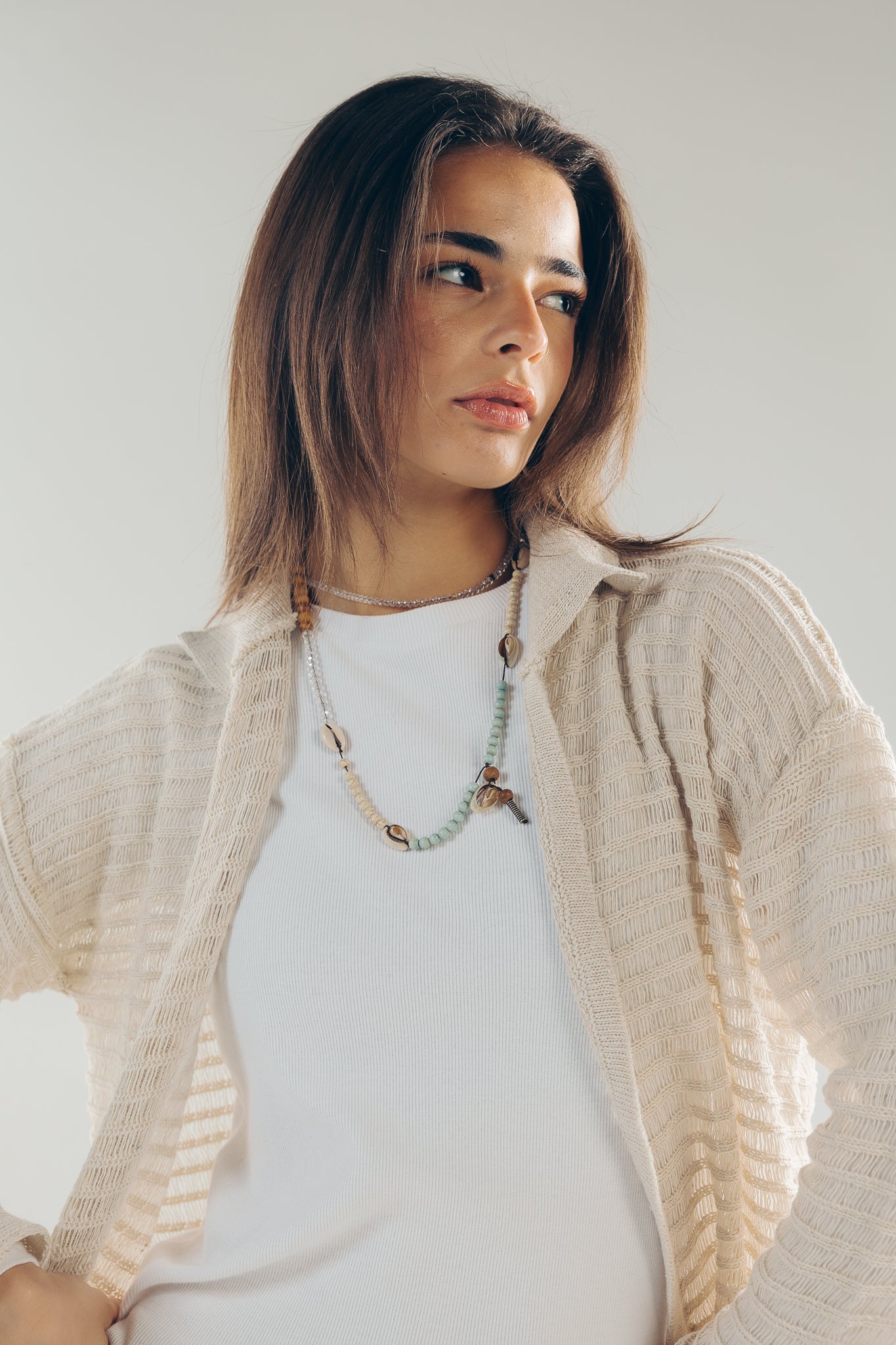Mesh Cardigan Off White - AB ESSENTIALS