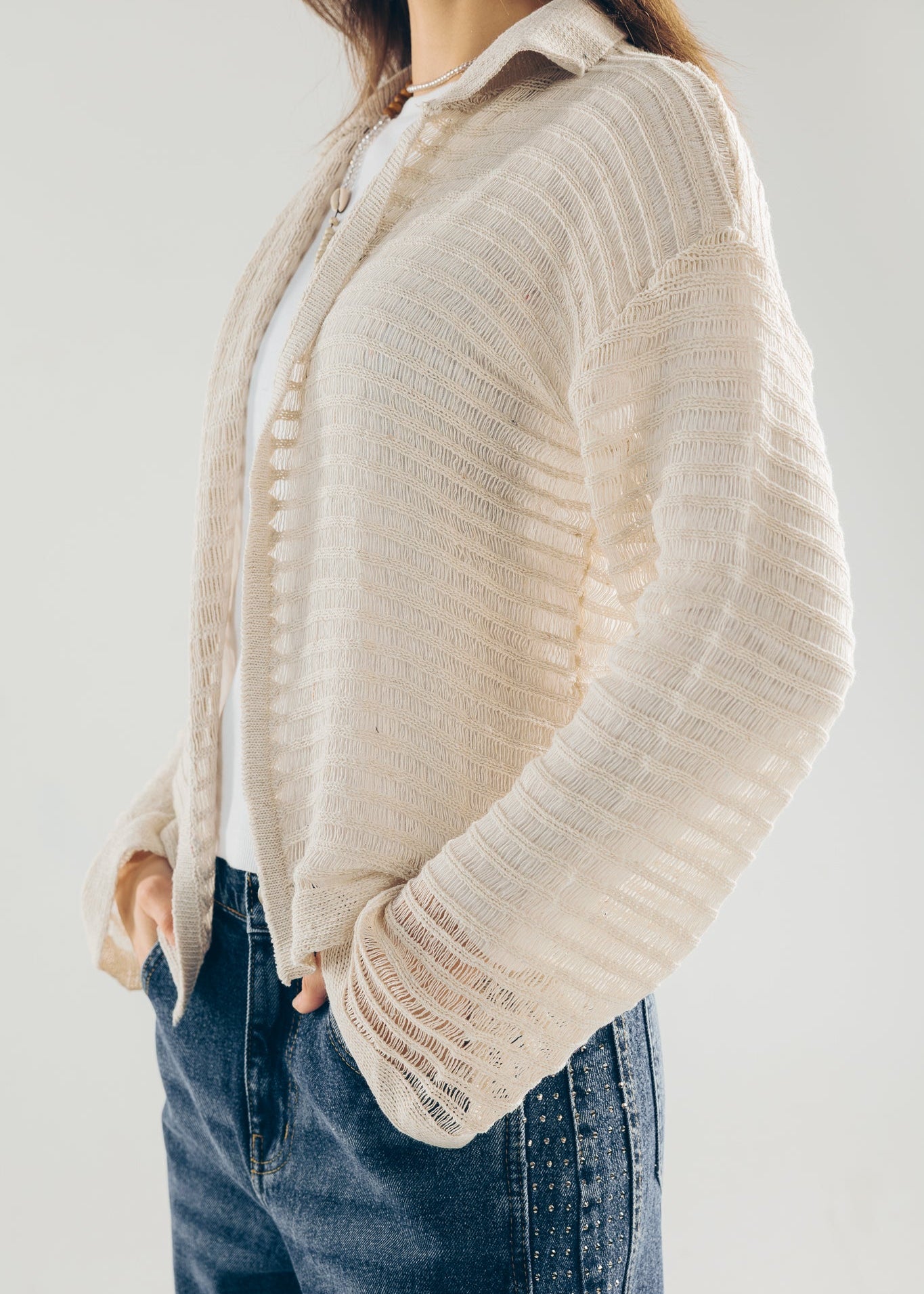 Mesh Cardigan Off White - AB ESSENTIALS