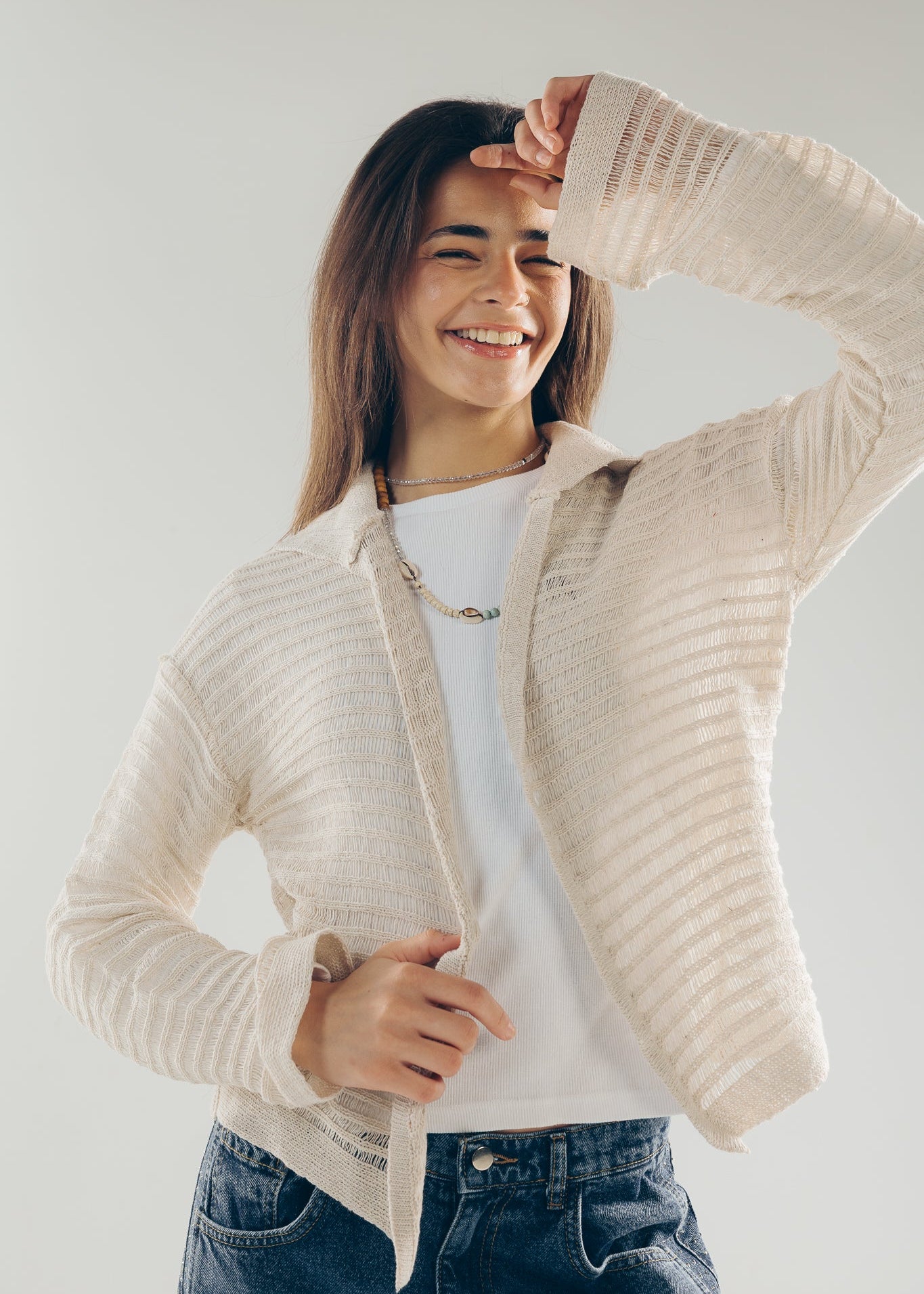 Mesh Cardigan Off White - AB ESSENTIALS