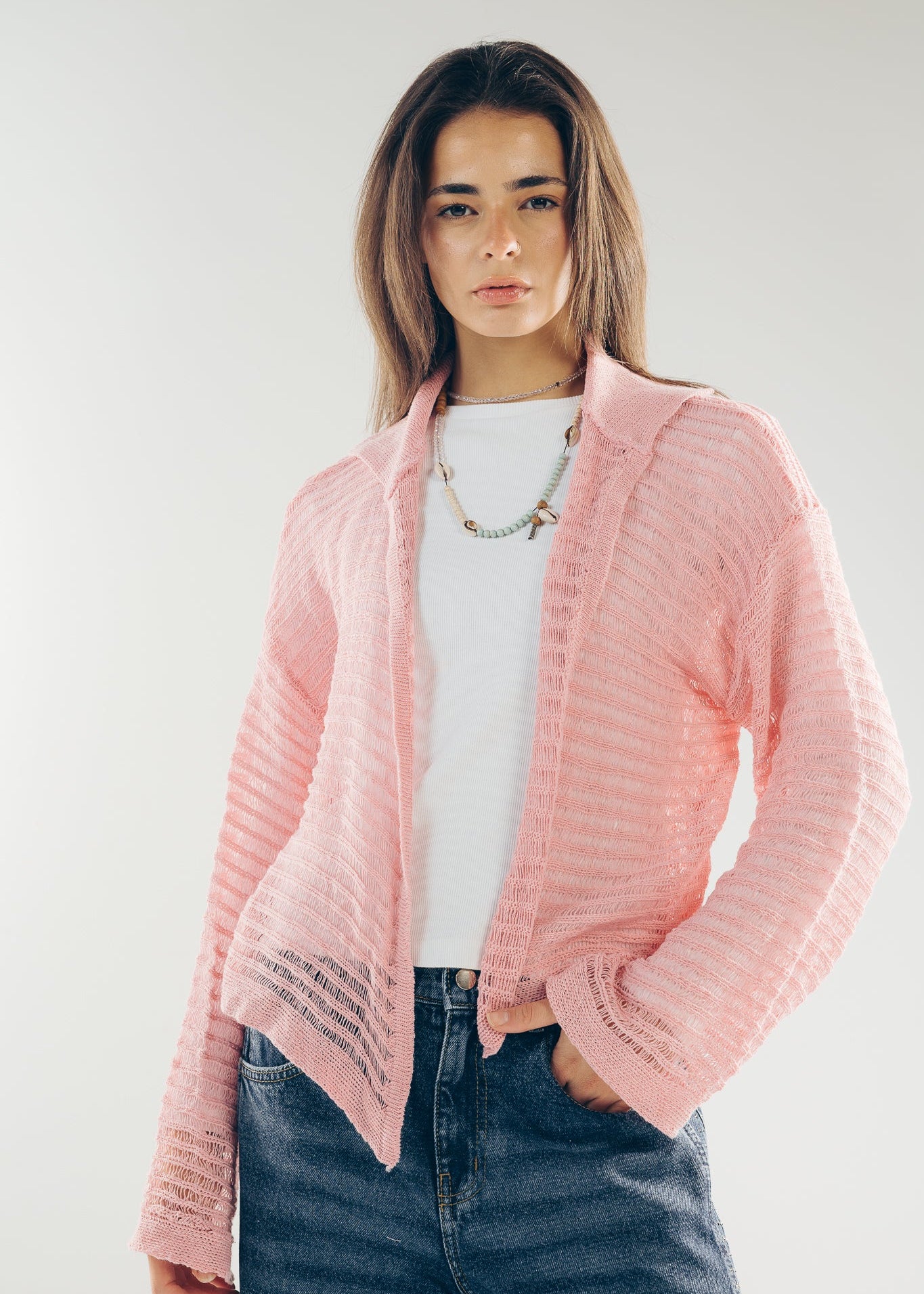 Mesh Cardigan Pink - AB ESSENTIALS