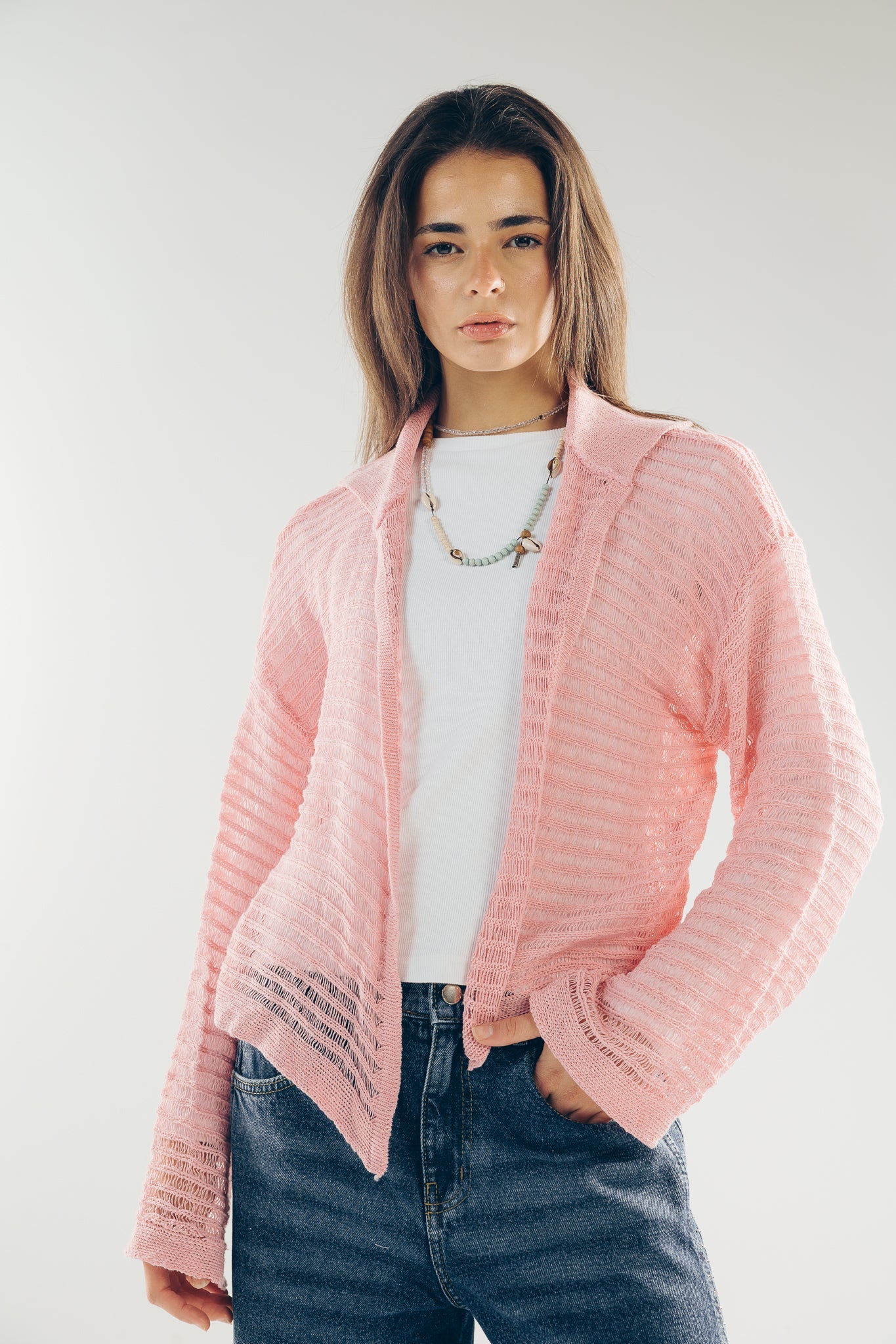 Mesh Cardigan Pink - AB ESSENTIALS