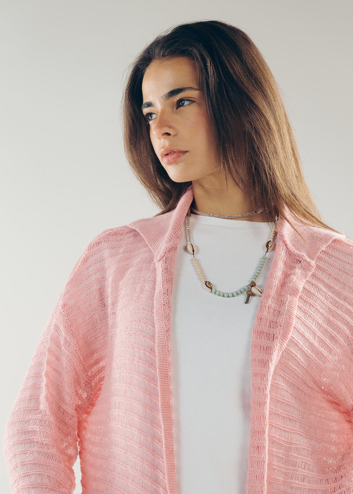 Mesh Cardigan Pink - AB ESSENTIALS
