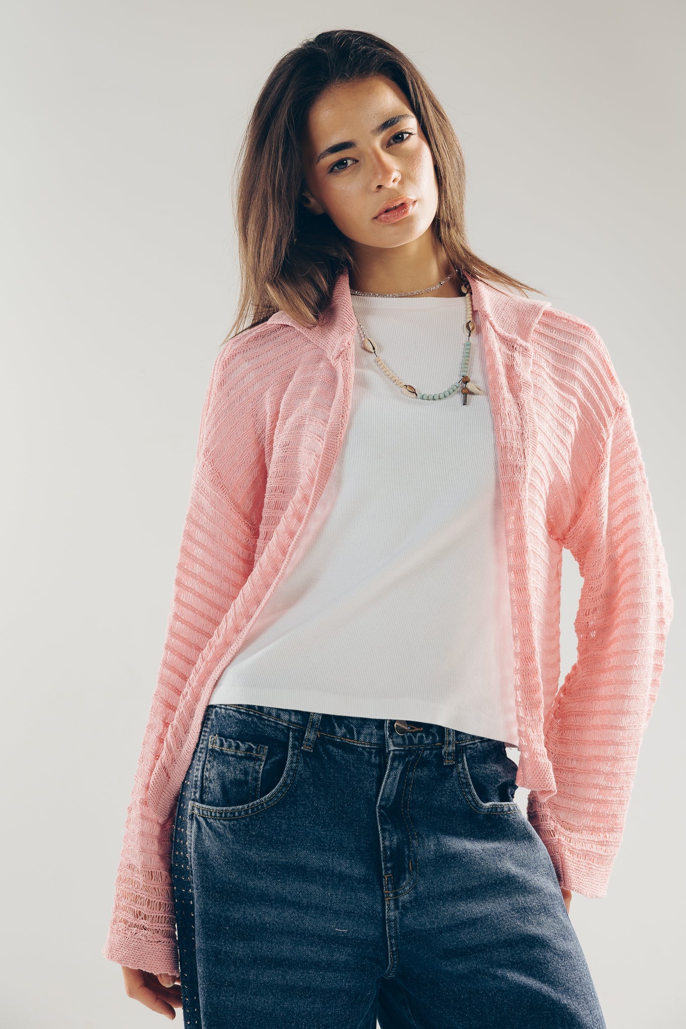 Mesh Cardigan Pink - AB ESSENTIALS