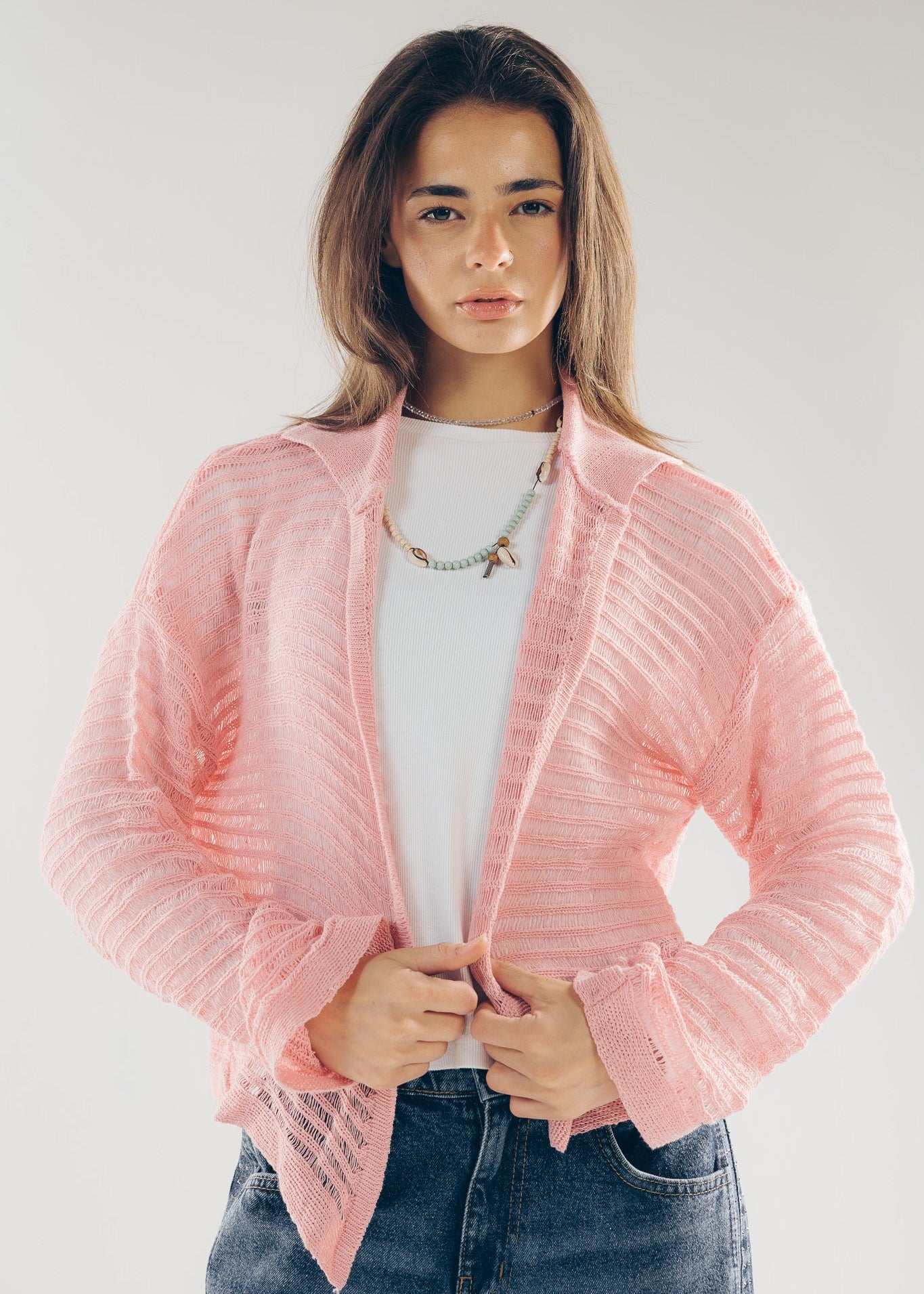 Mesh Cardigan Pink - AB ESSENTIALS