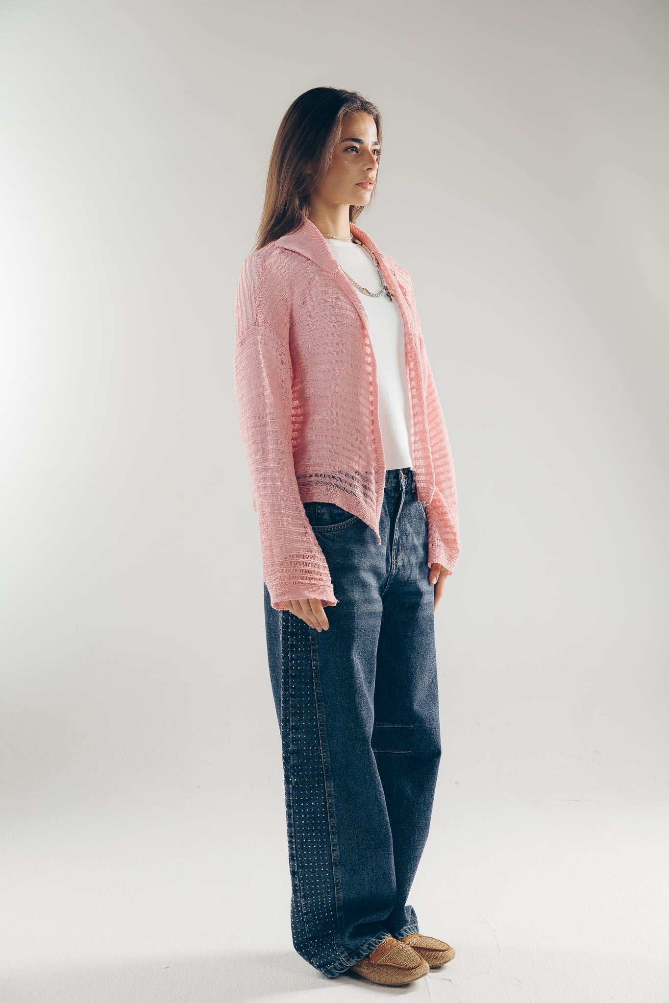Mesh Cardigan Pink - AB ESSENTIALS