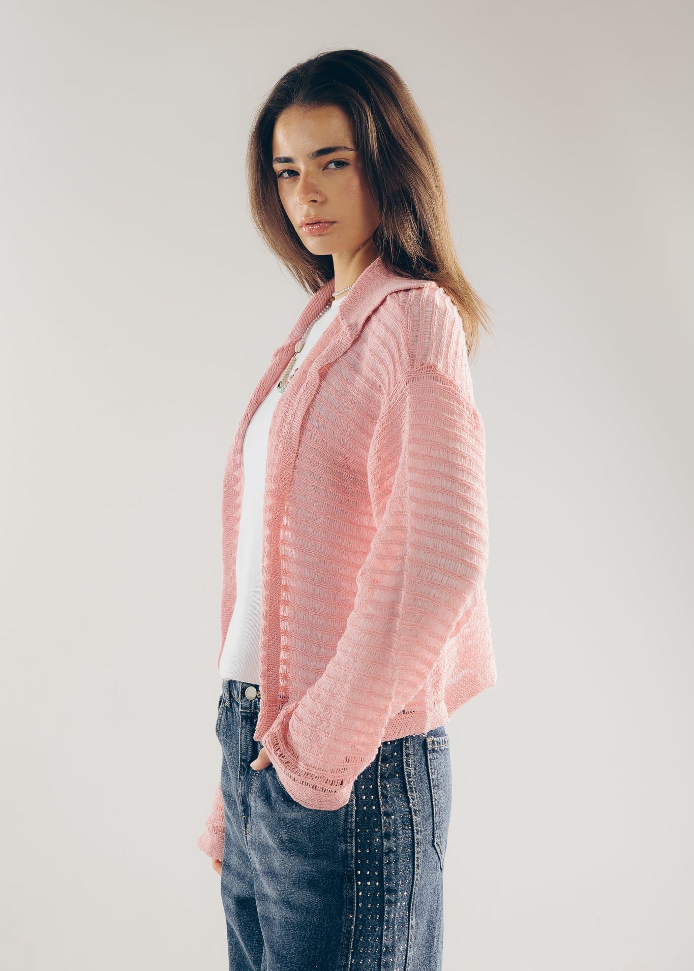 Mesh Cardigan Pink - AB ESSENTIALS