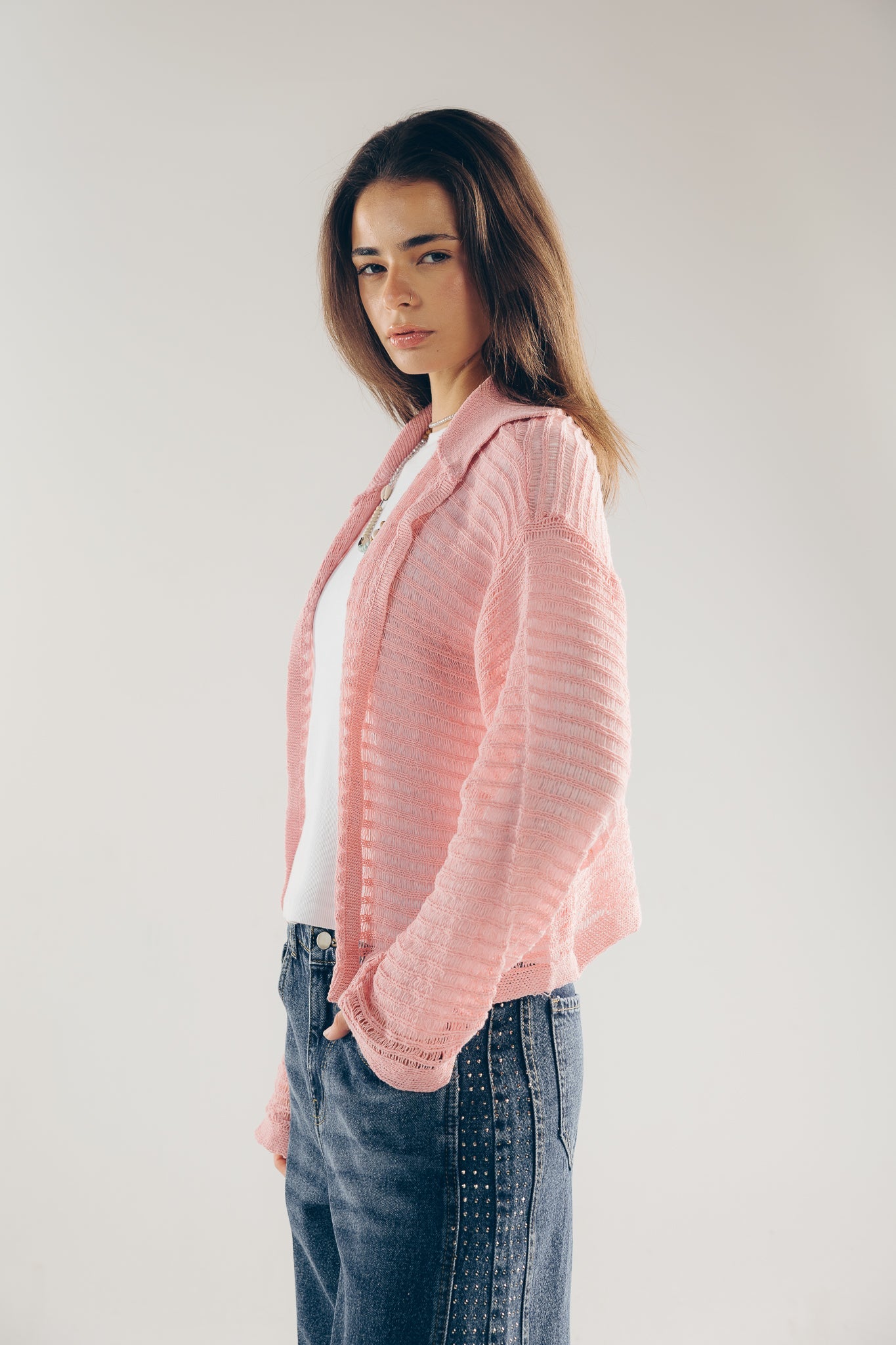 Mesh Cardigan Pink - AB ESSENTIALS