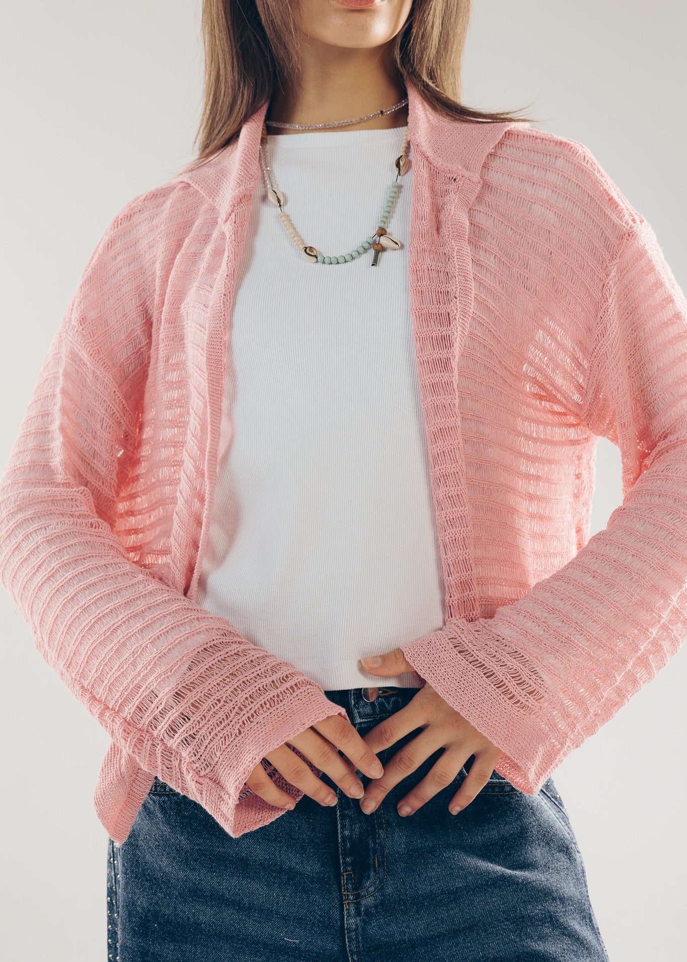 Mesh Cardigan Pink - AB ESSENTIALS