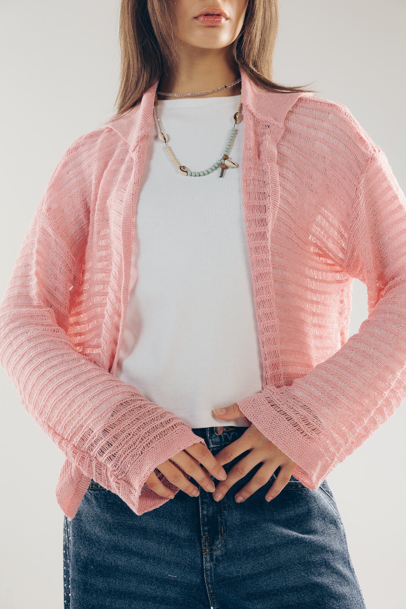 Mesh Cardigan Pink - AB ESSENTIALS