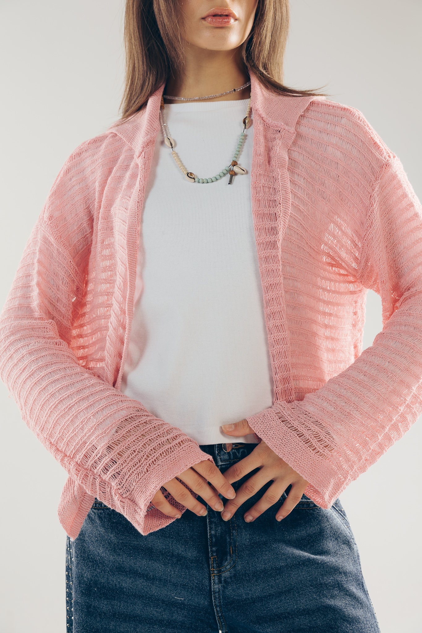 Mesh Cardigan Pink - AB ESSENTIALS