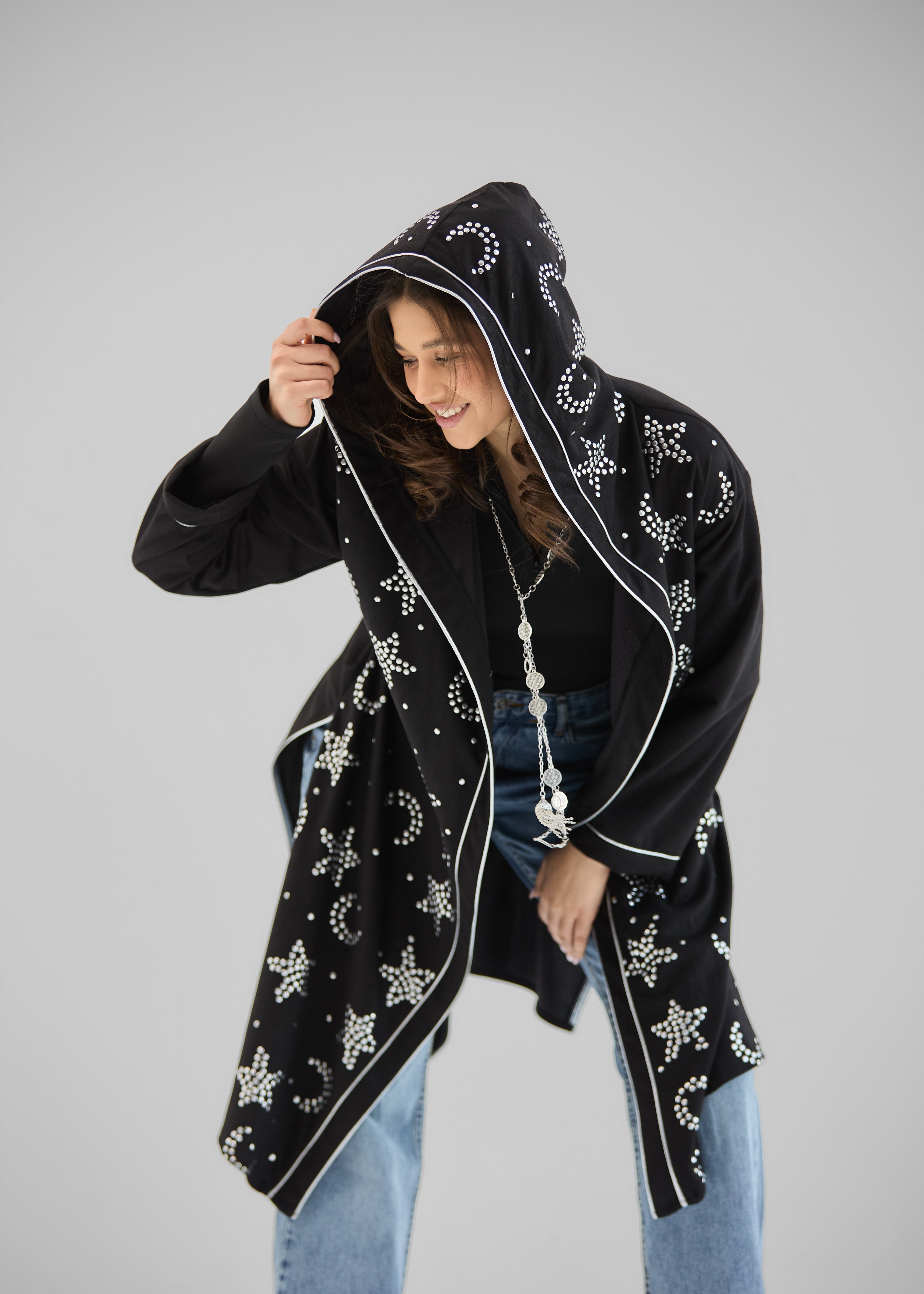 Metallic Stars Cardigan Black - AB ESSENTIALS