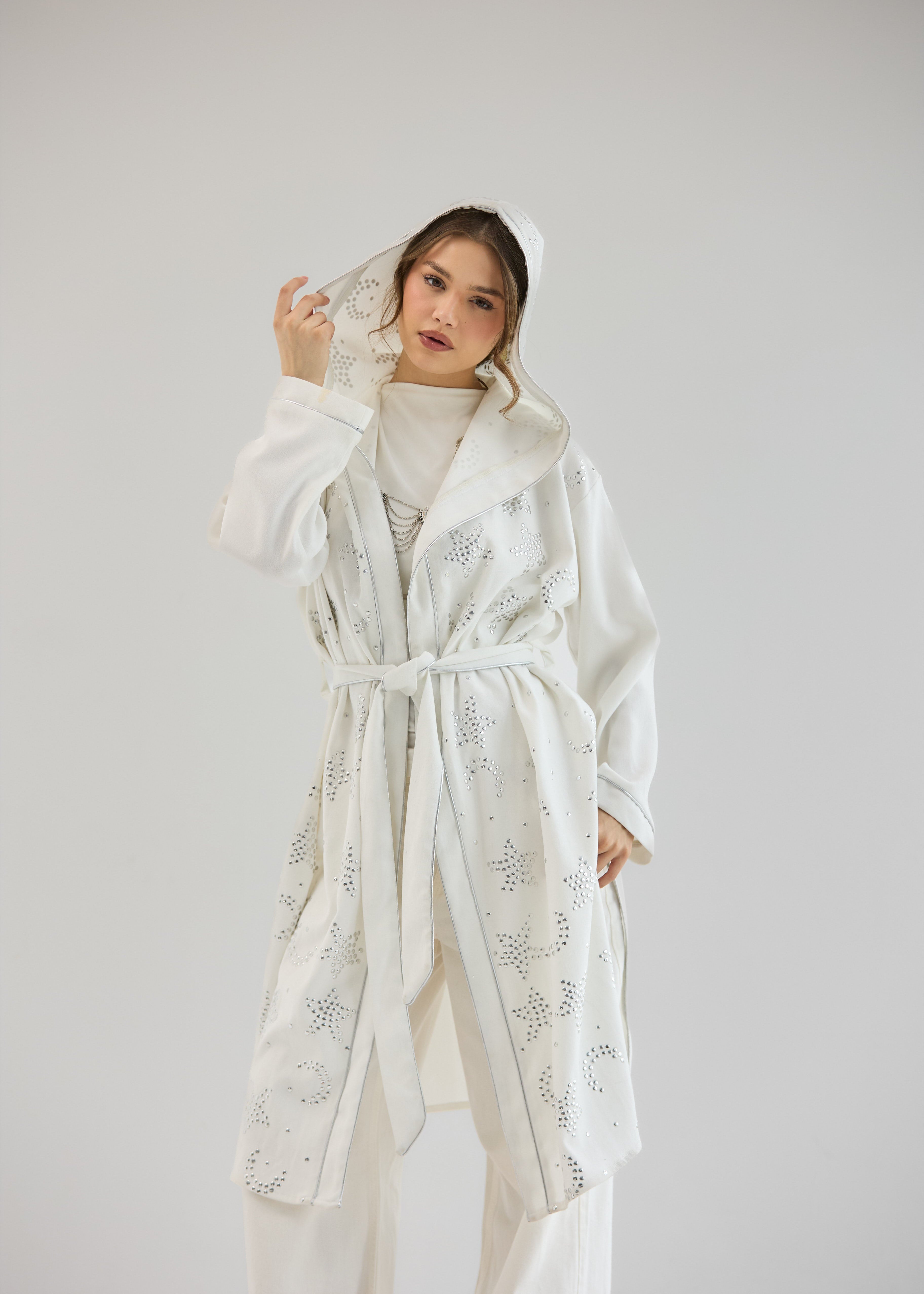 Metallic Stars Cardigan White - AB ESSENTIALS