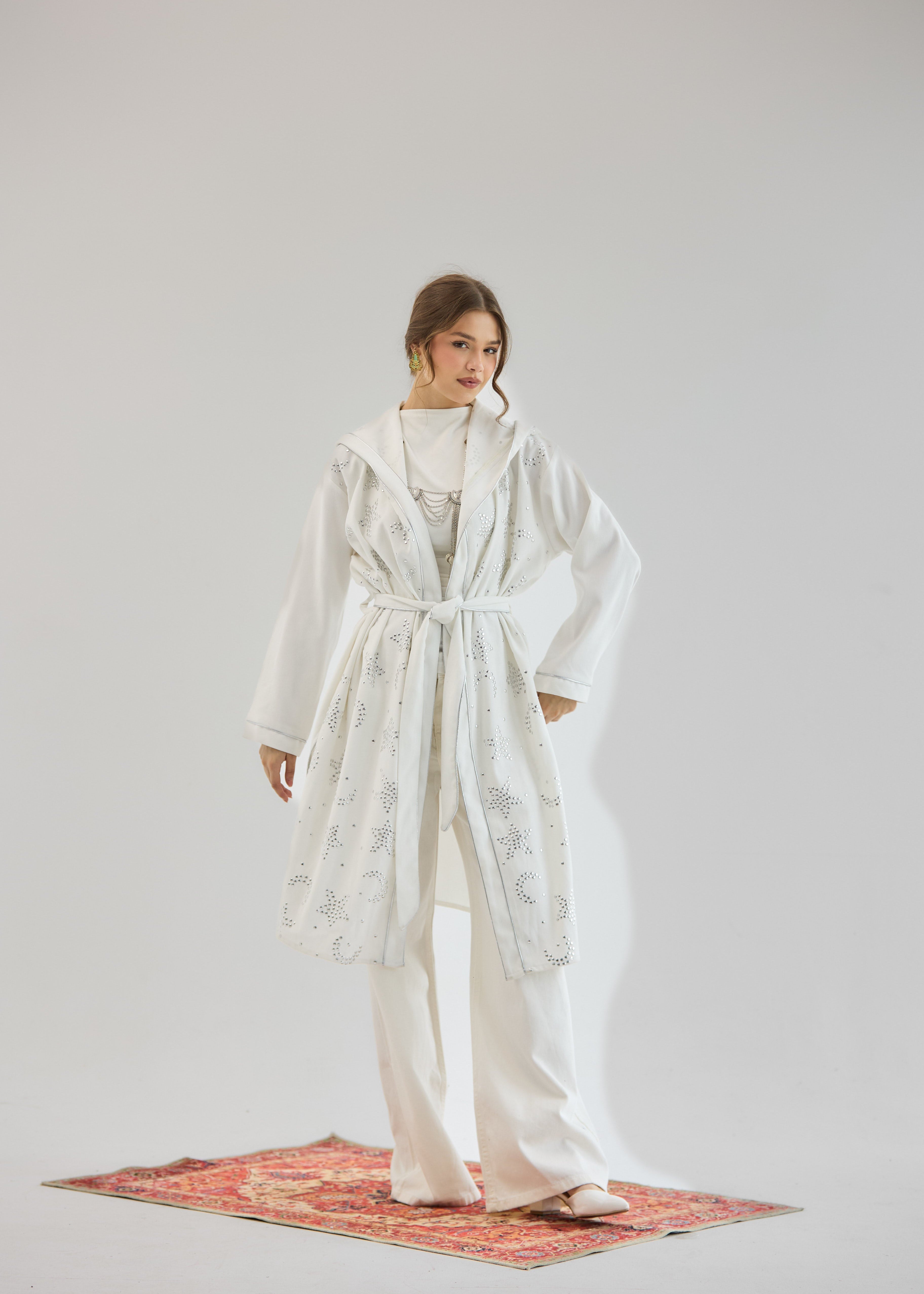 Metallic Stars Cardigan White - AB ESSENTIALS