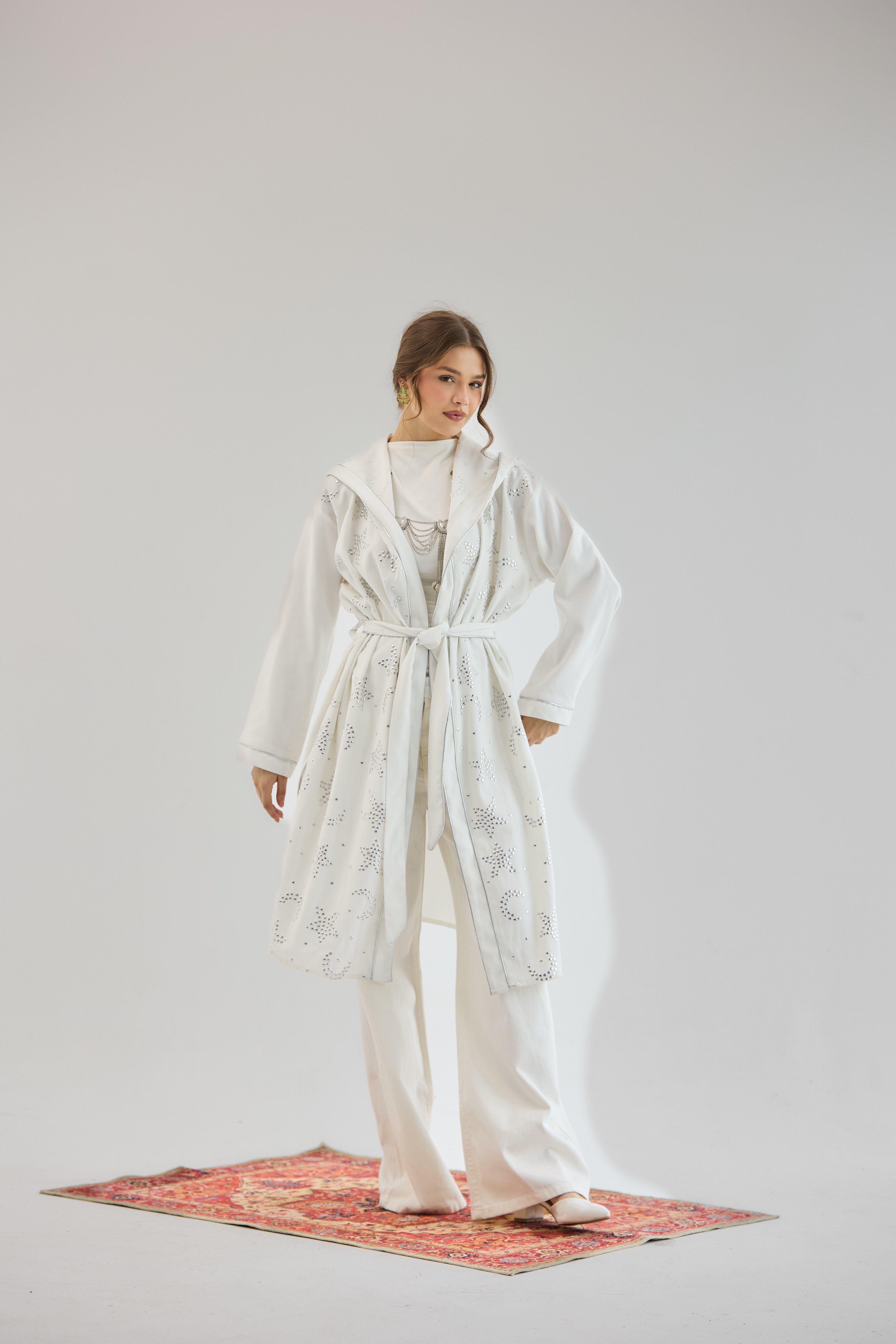 Metallic Stars Cardigan White - AB ESSENTIALS