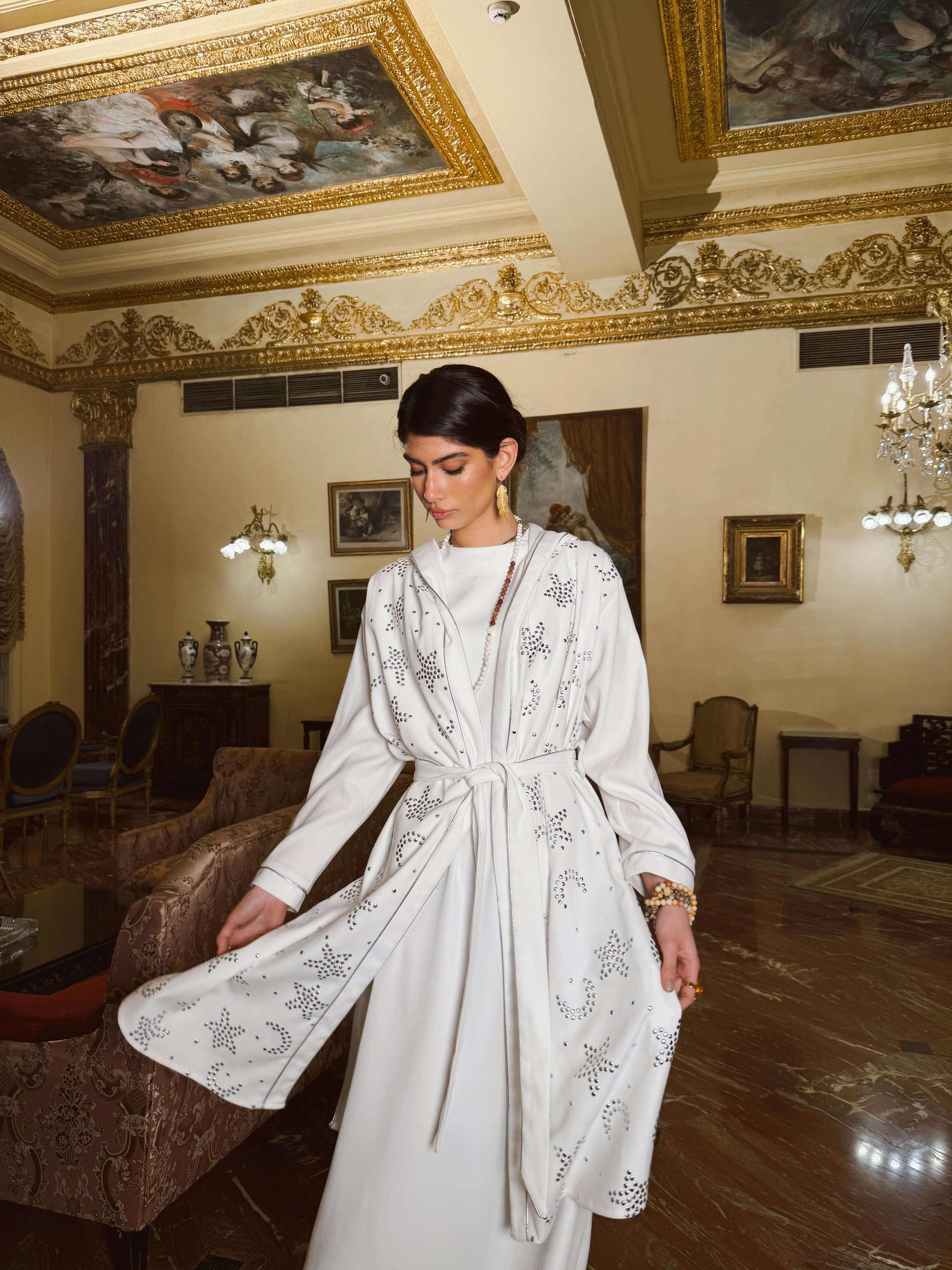 Metallic Stars Cardigan White - AB ESSENTIALS