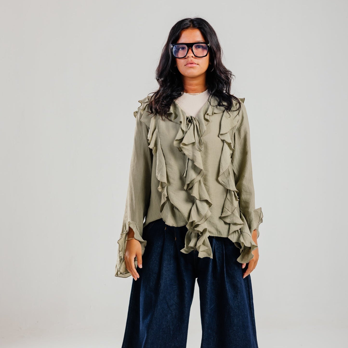 Ruffled Top Olive - AB ESSENTIALS