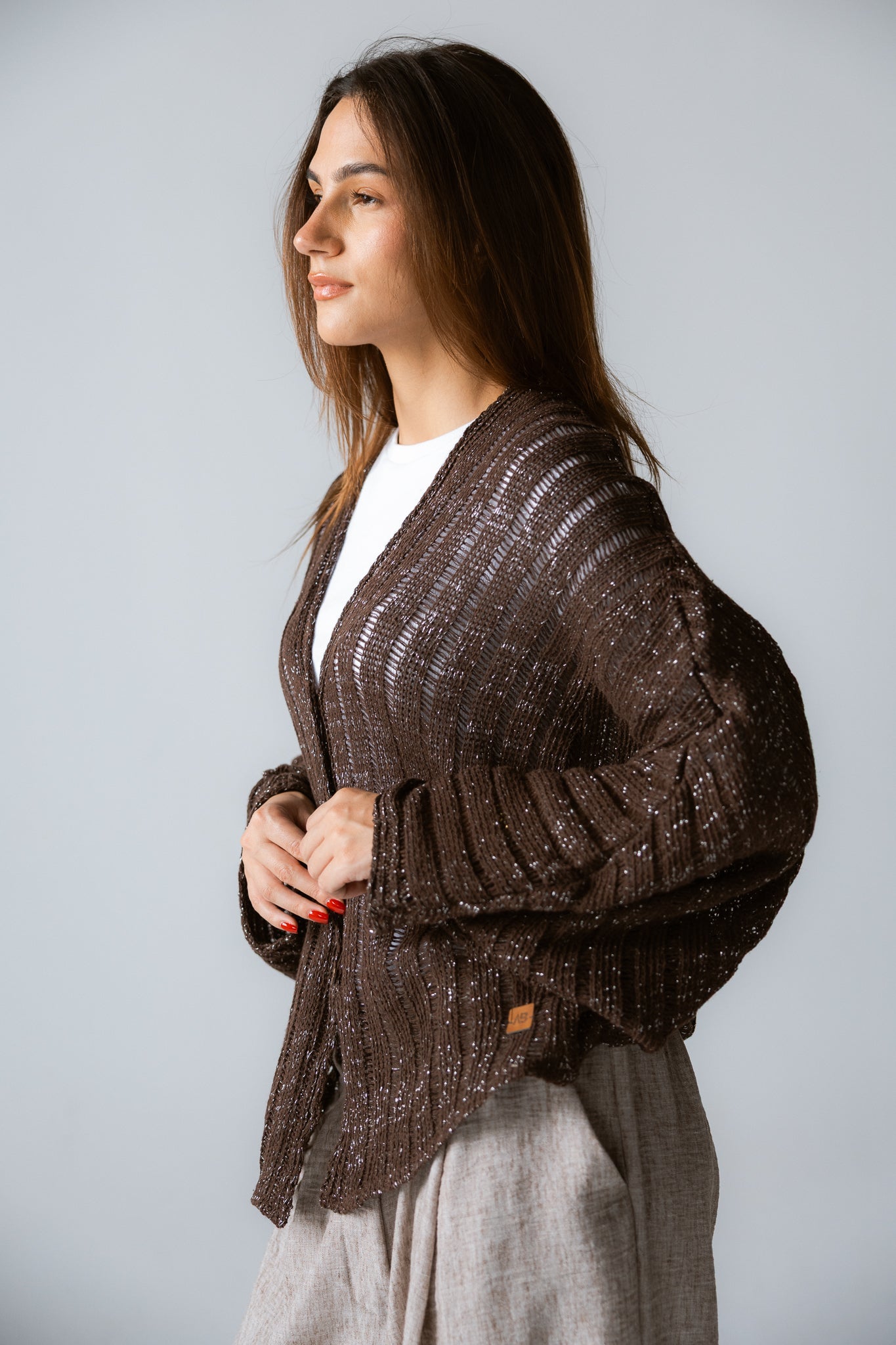Sandy Crochet Shimmer Cardigan Brown - AB ESSENTIALS