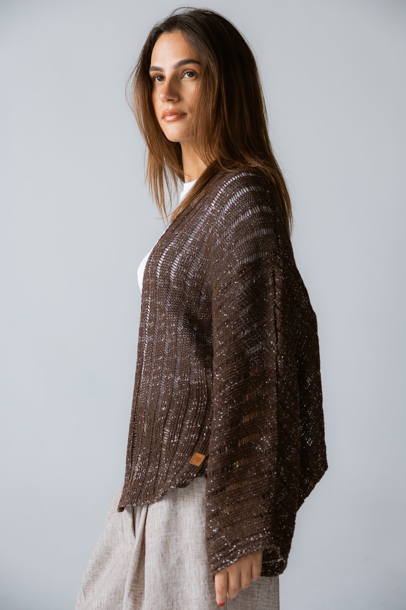 Sandy Crochet Shimmer Cardigan Brown - AB ESSENTIALS
