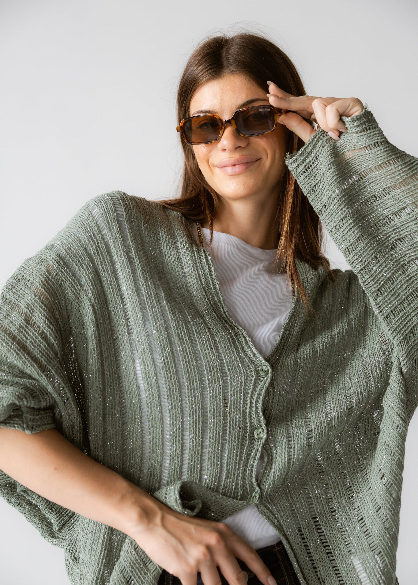Sandy Crochet Shimmer Cardigan Mint Green - AB ESSENTIALS