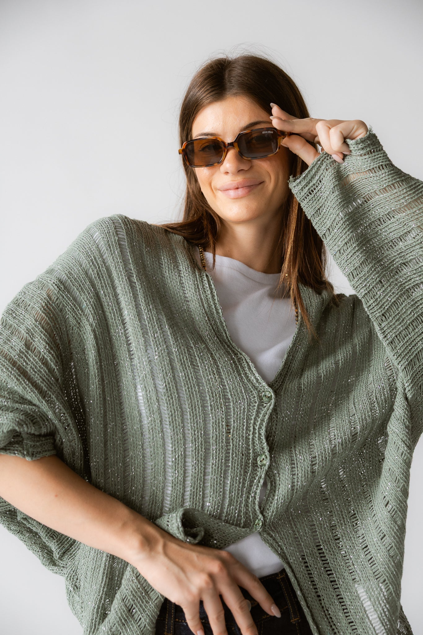 Sandy Crochet Shimmer Cardigan Mint Green - AB ESSENTIALS