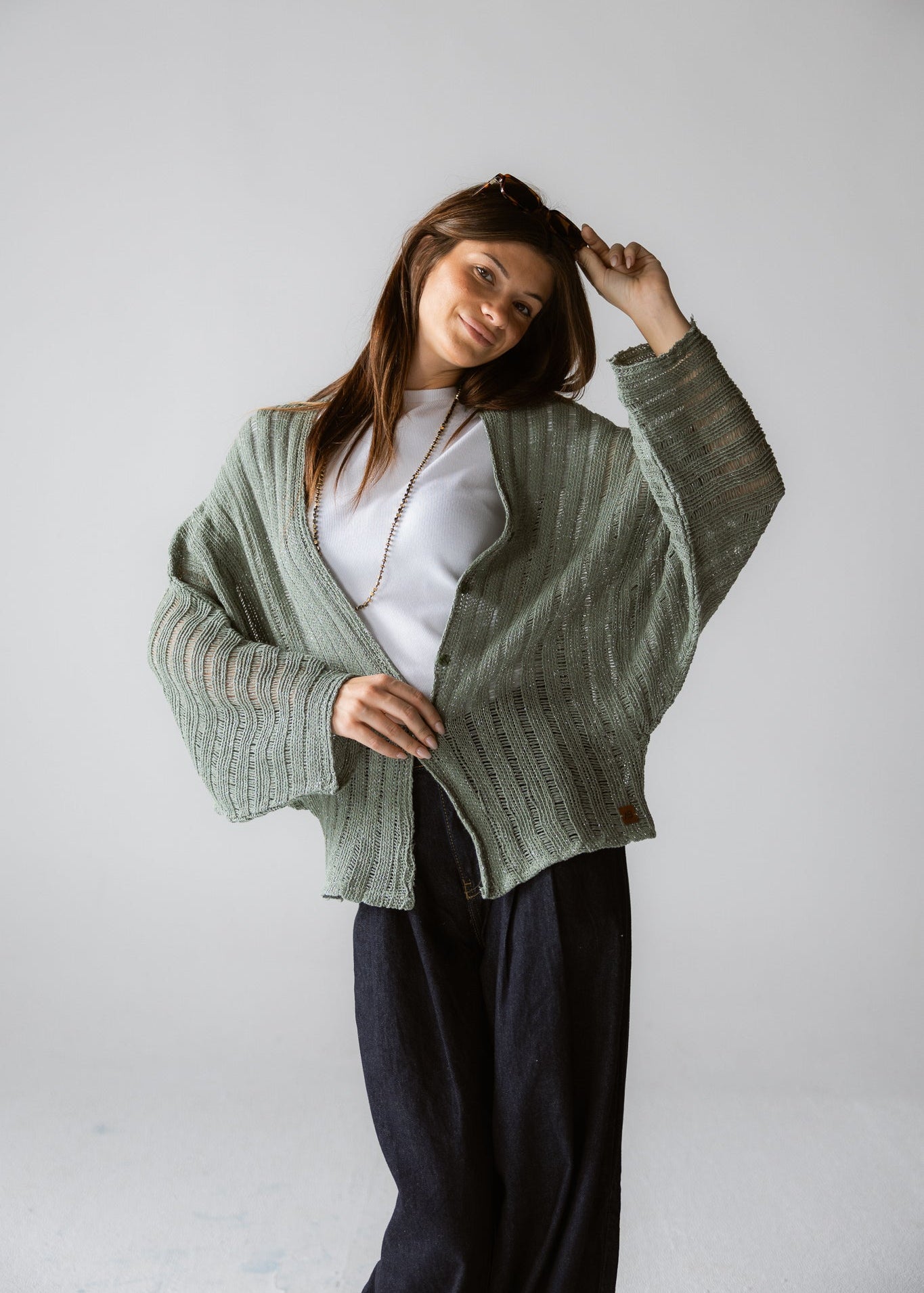 Sandy Crochet Shimmer Cardigan Mint Green - AB ESSENTIALS