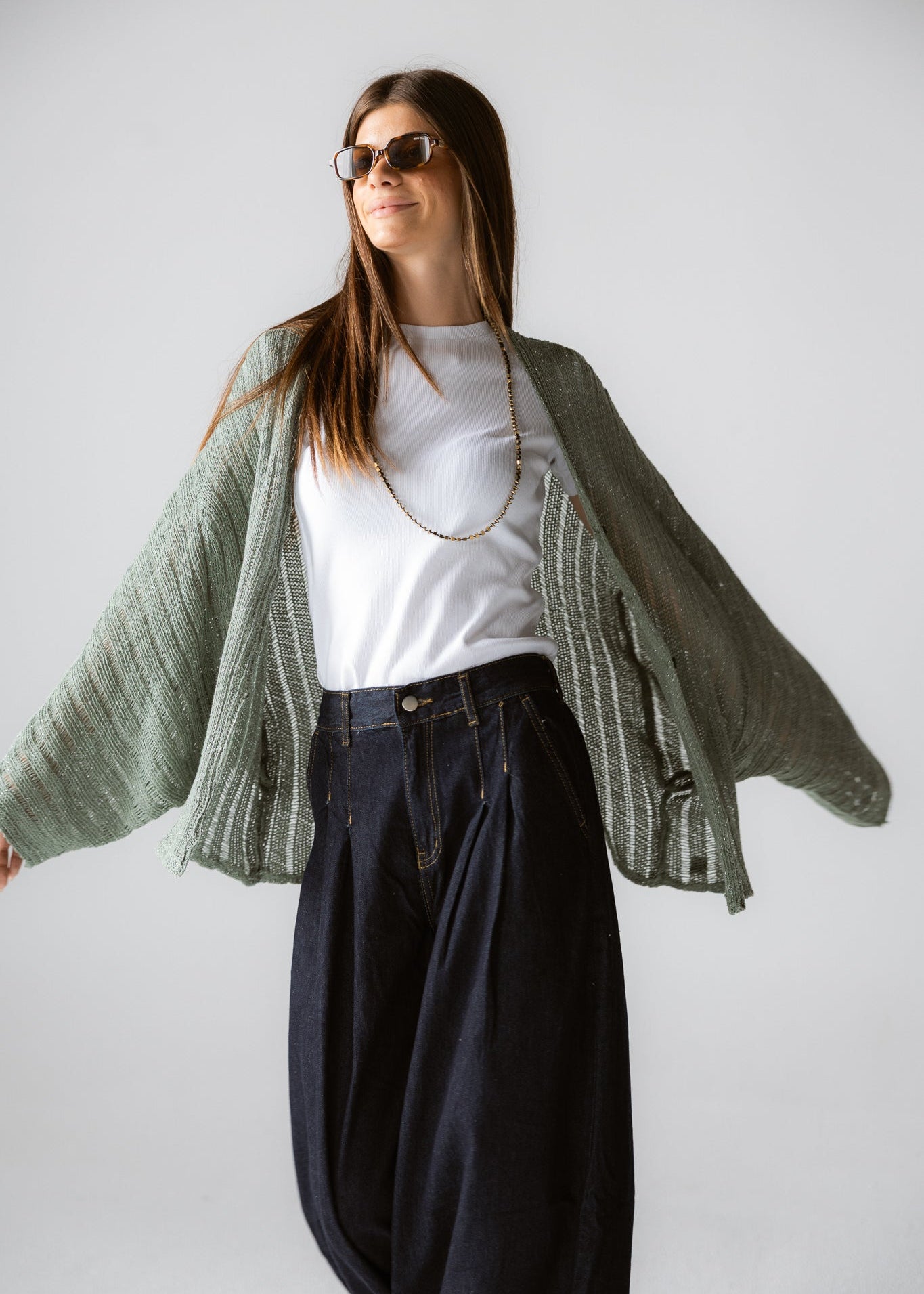 Sandy Crochet Shimmer Cardigan Mint Green - AB ESSENTIALS