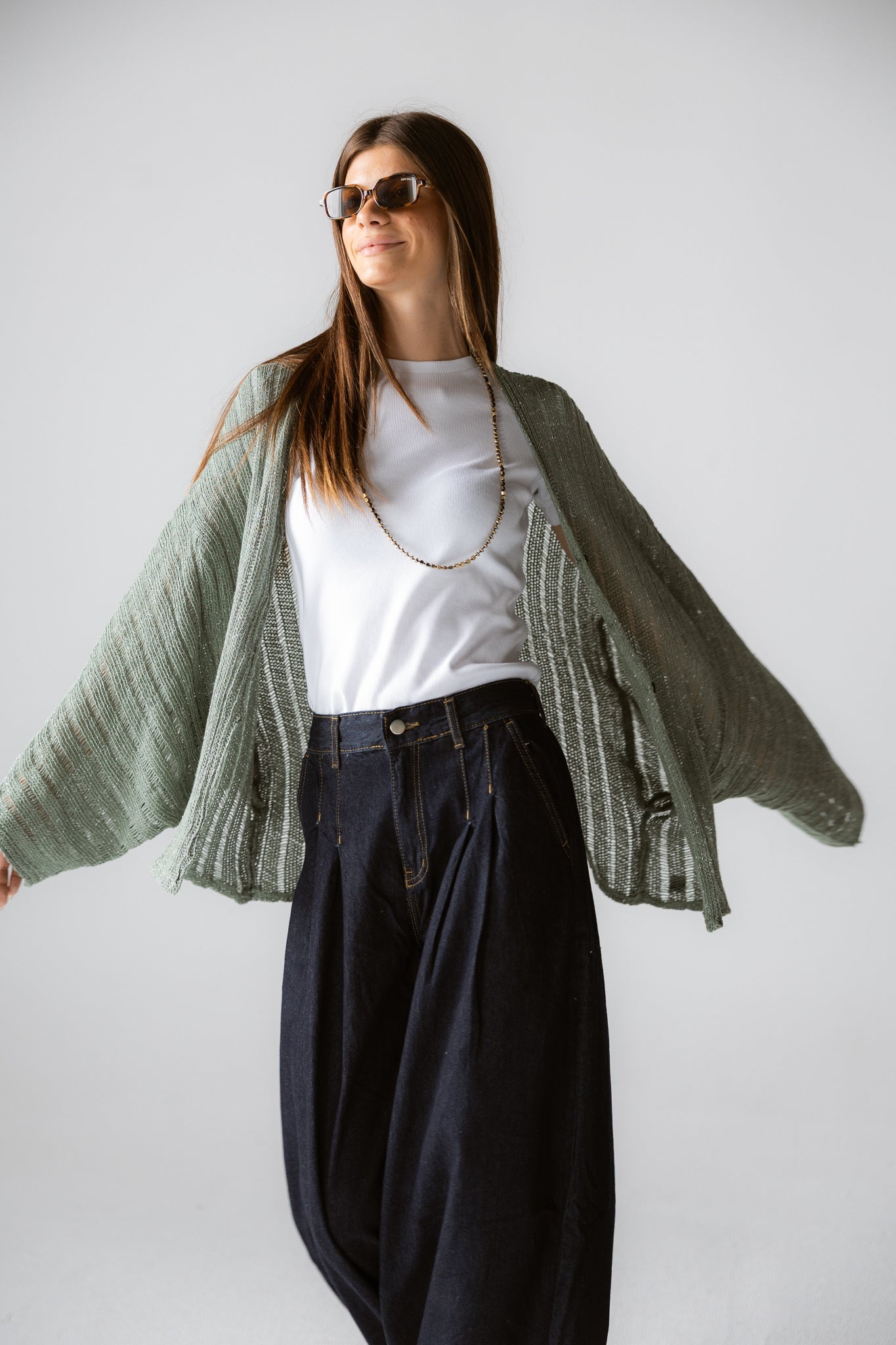 Sandy Crochet Shimmer Cardigan Mint Green - AB ESSENTIALS