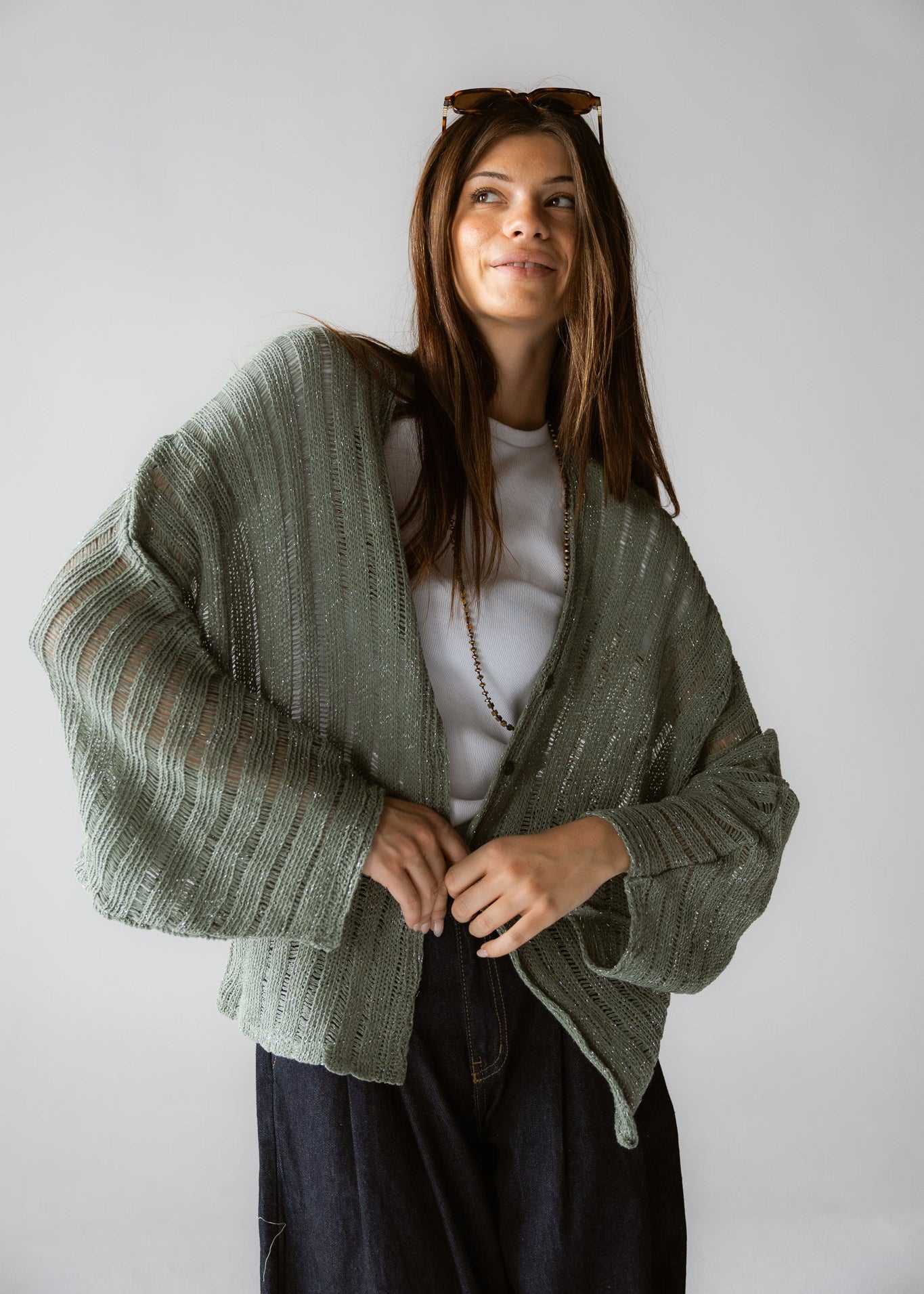 Sandy Crochet Shimmer Cardigan Mint Green - AB ESSENTIALS