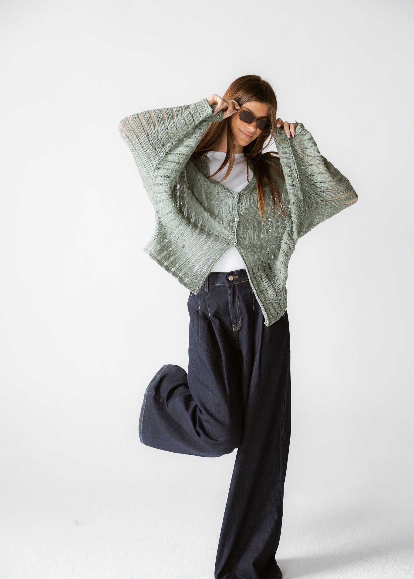 Sandy Crochet Shimmer Cardigan Mint Green - AB ESSENTIALS