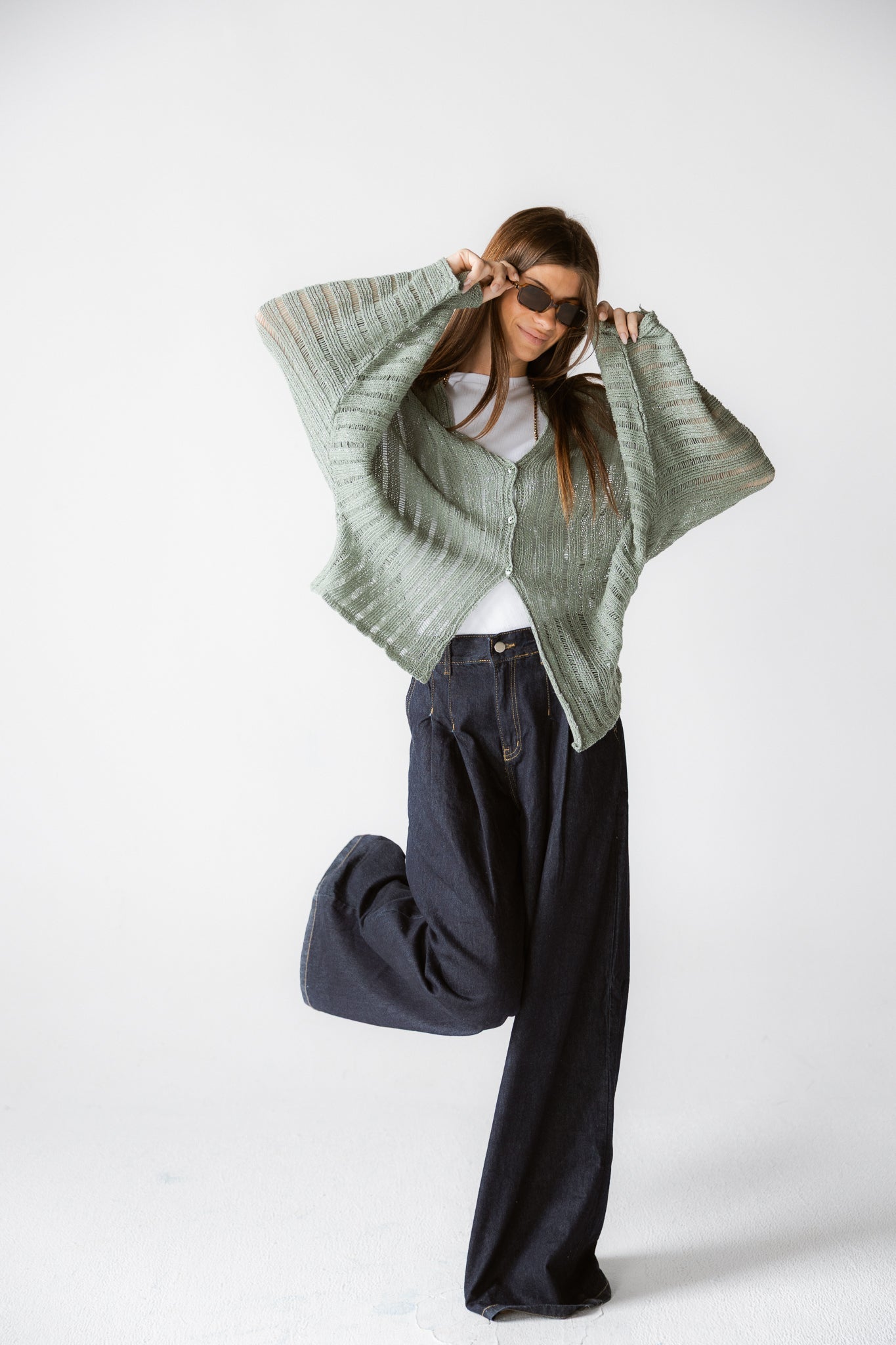 Sandy Crochet Shimmer Cardigan Mint Green - AB ESSENTIALS