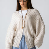 Sandy Crochet Shimmer Cardigan Off White - AB ESSENTIALS