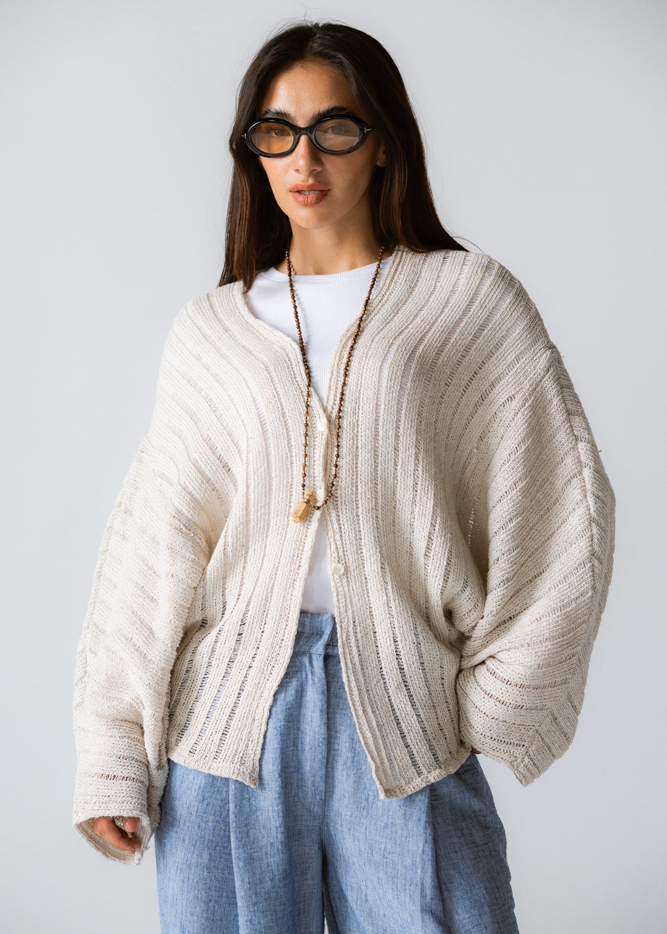 Sandy Crochet Shimmer Cardigan Off White - AB ESSENTIALS