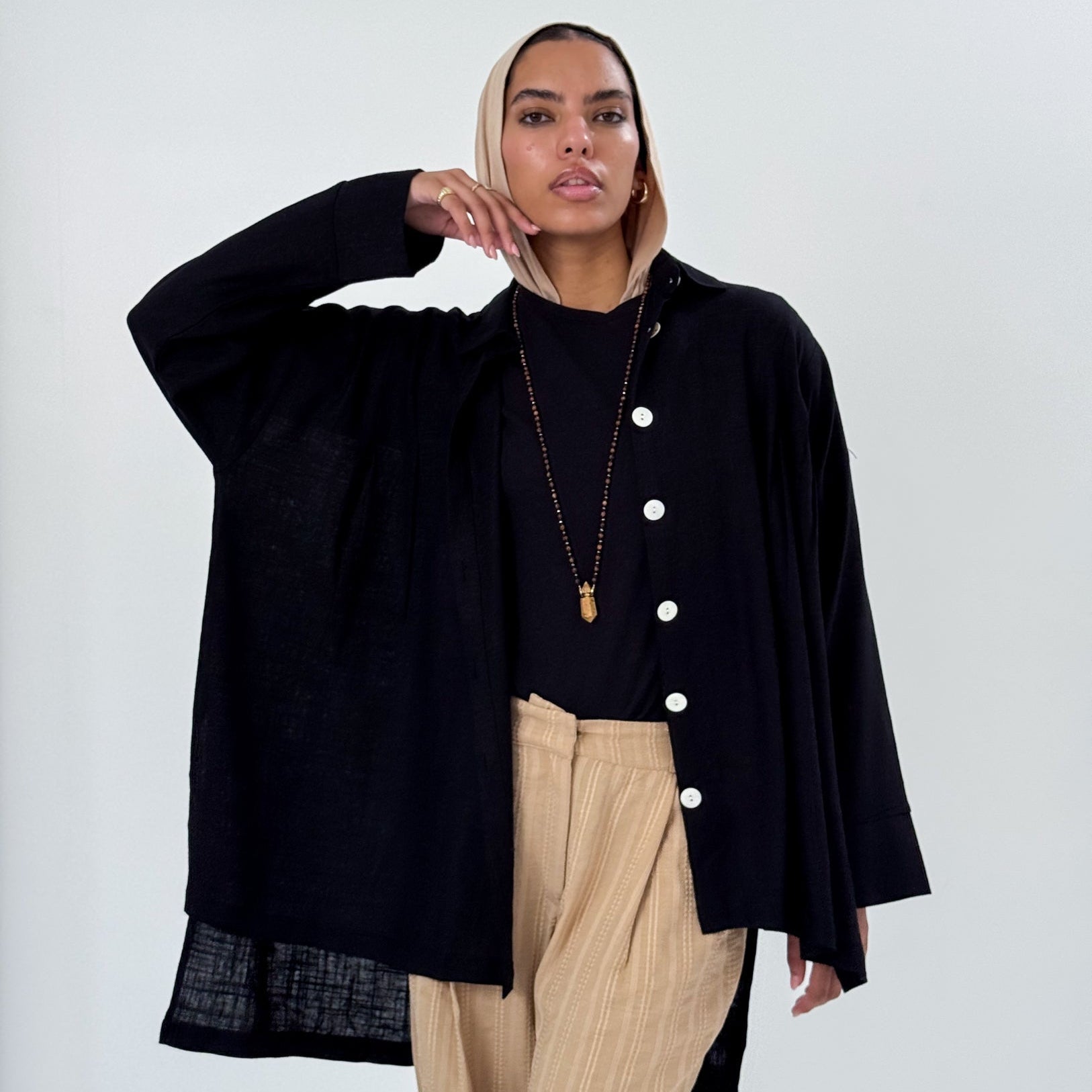 Sola Linen Shirt Black - AB ESSENTIALS