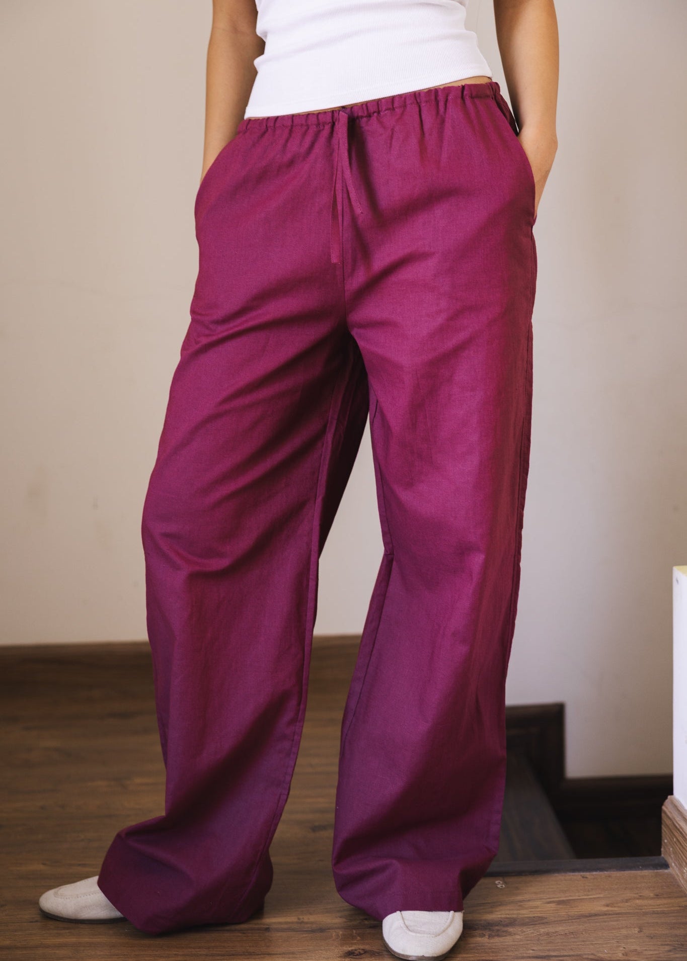 Soleil Linen Pants Burgundy - AB ESSENTIALS