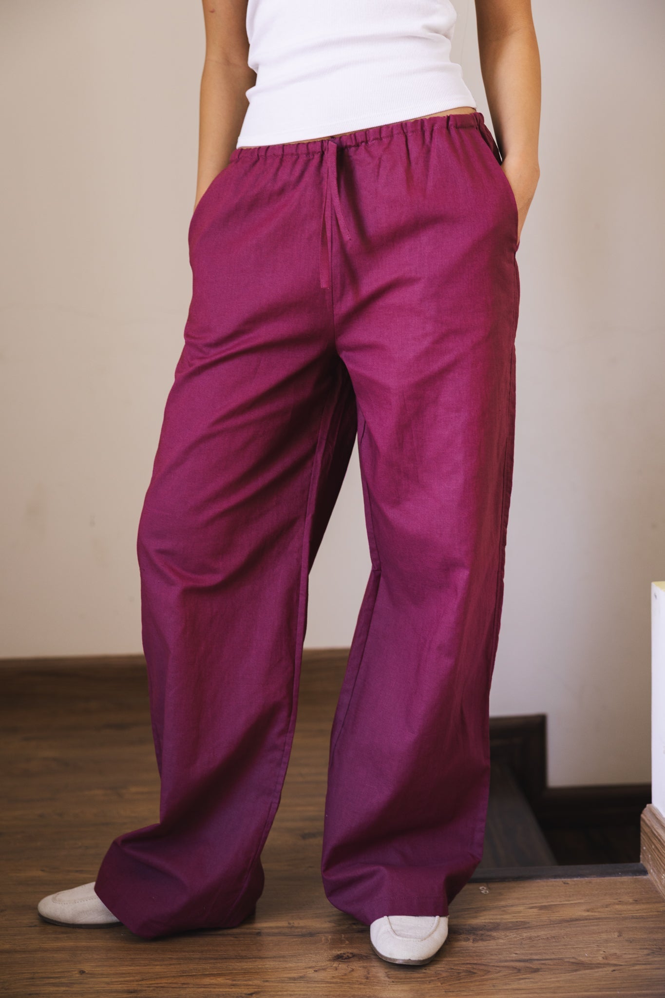 Soleil Linen Pants Burgundy - AB ESSENTIALS