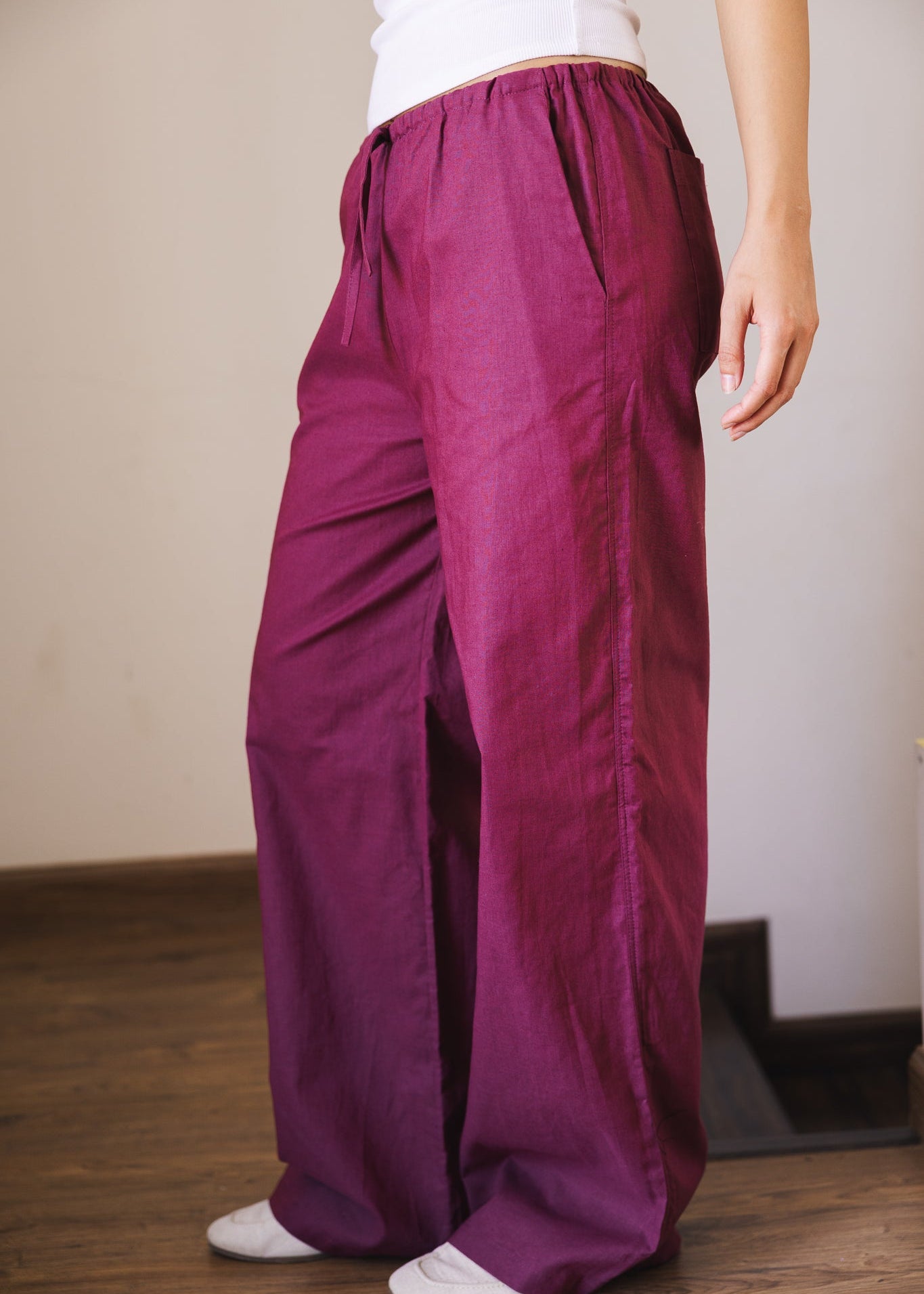Soleil Linen Pants Burgundy - AB ESSENTIALS