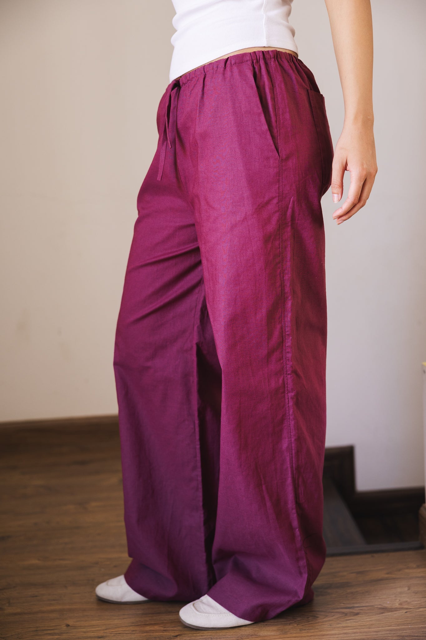 Soleil Linen Pants Burgundy - AB ESSENTIALS