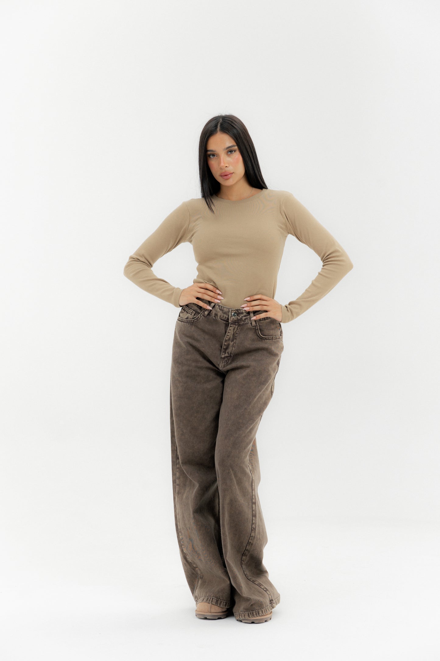 Straight Leg Jeans Washed Brown - AB ESSENTIALS