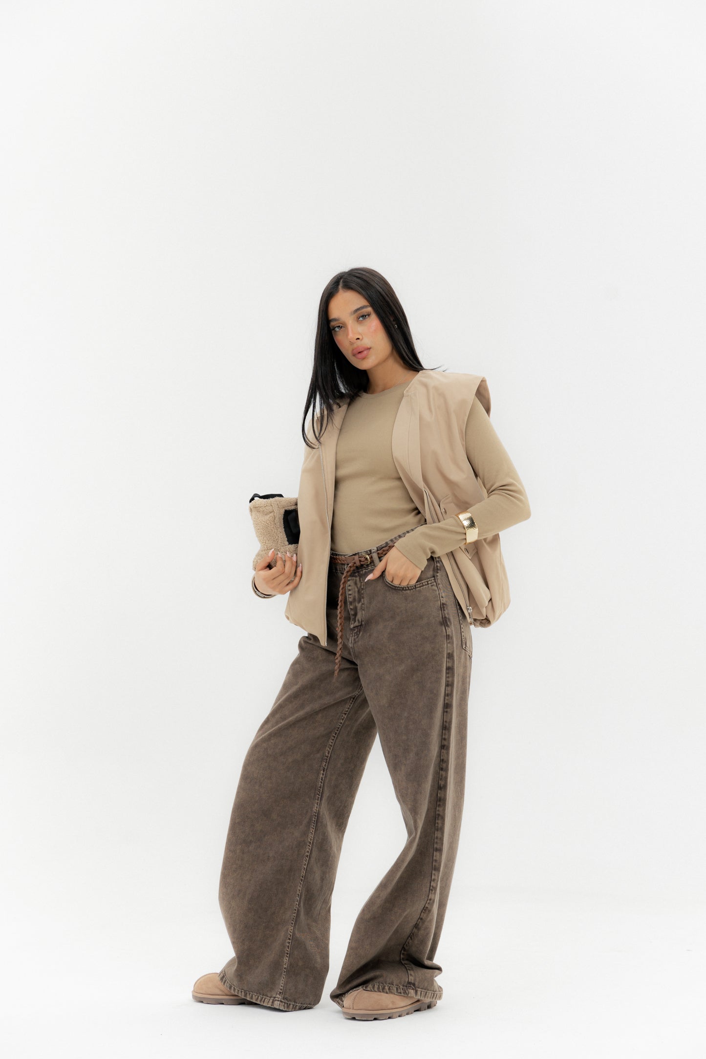 Straight Leg Jeans Washed Brown - AB ESSENTIALS
