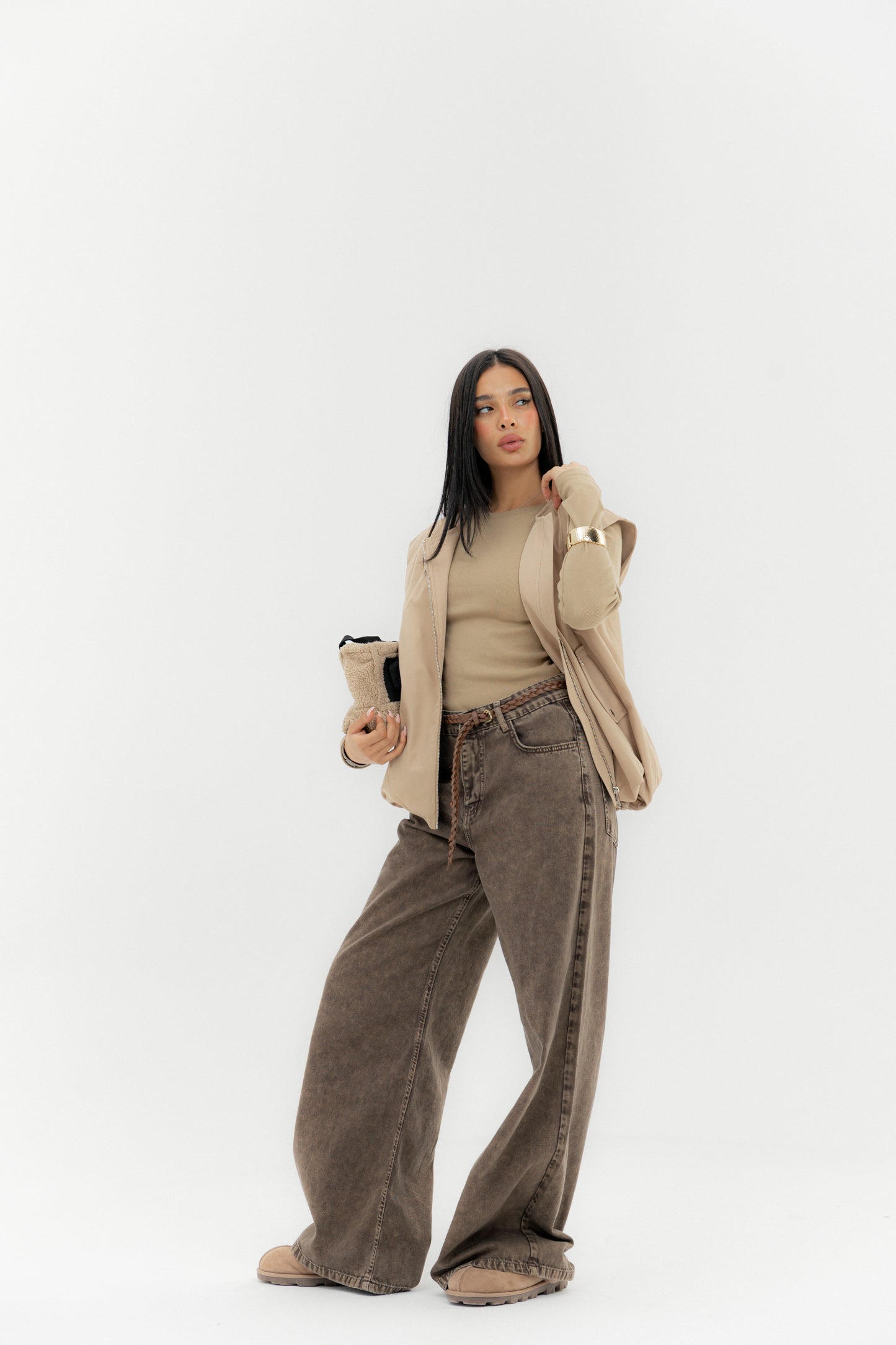 Straight Leg Jeans Washed Brown - AB ESSENTIALS